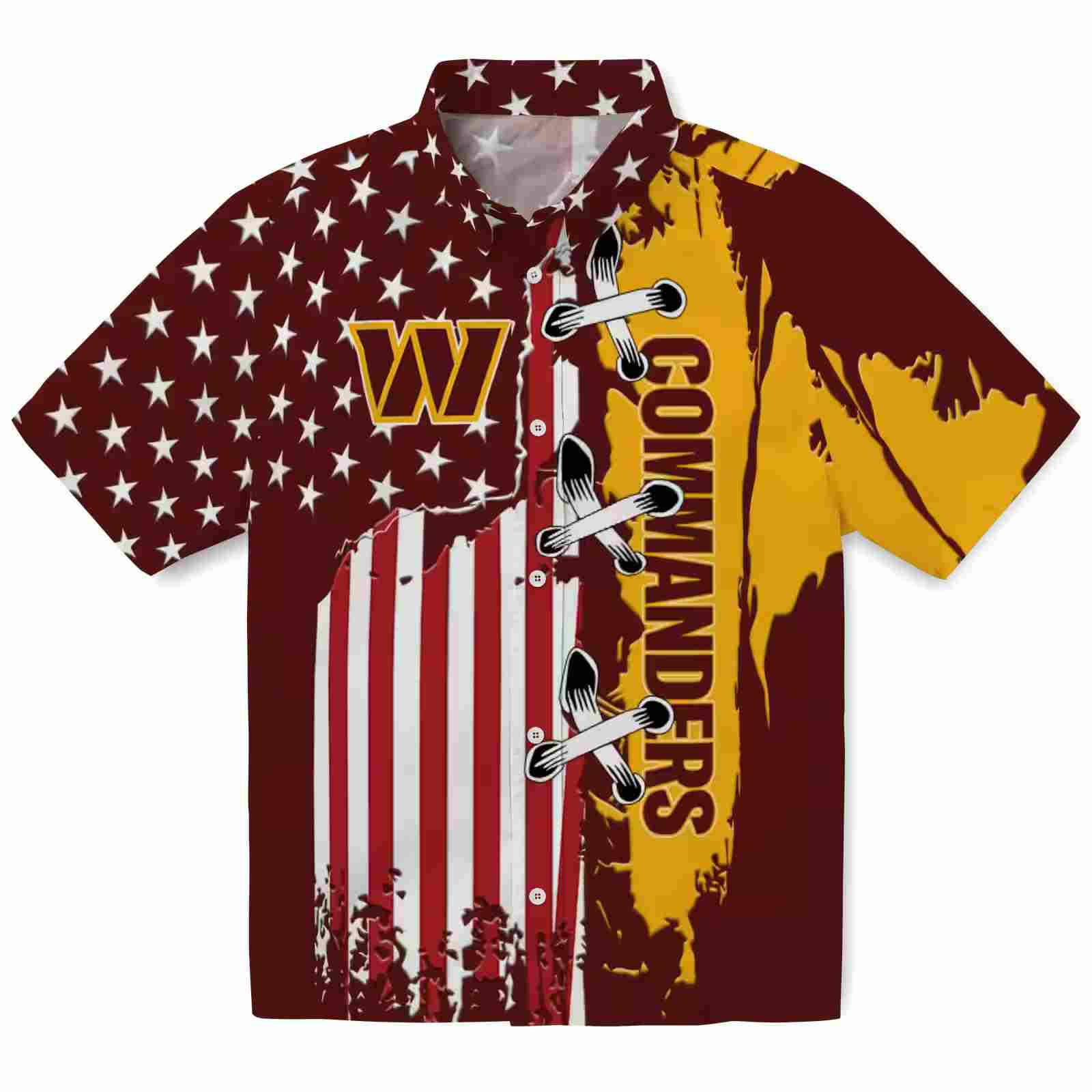 Washington Commanders Stitched Flag Burgundy Hawaiian Shirt