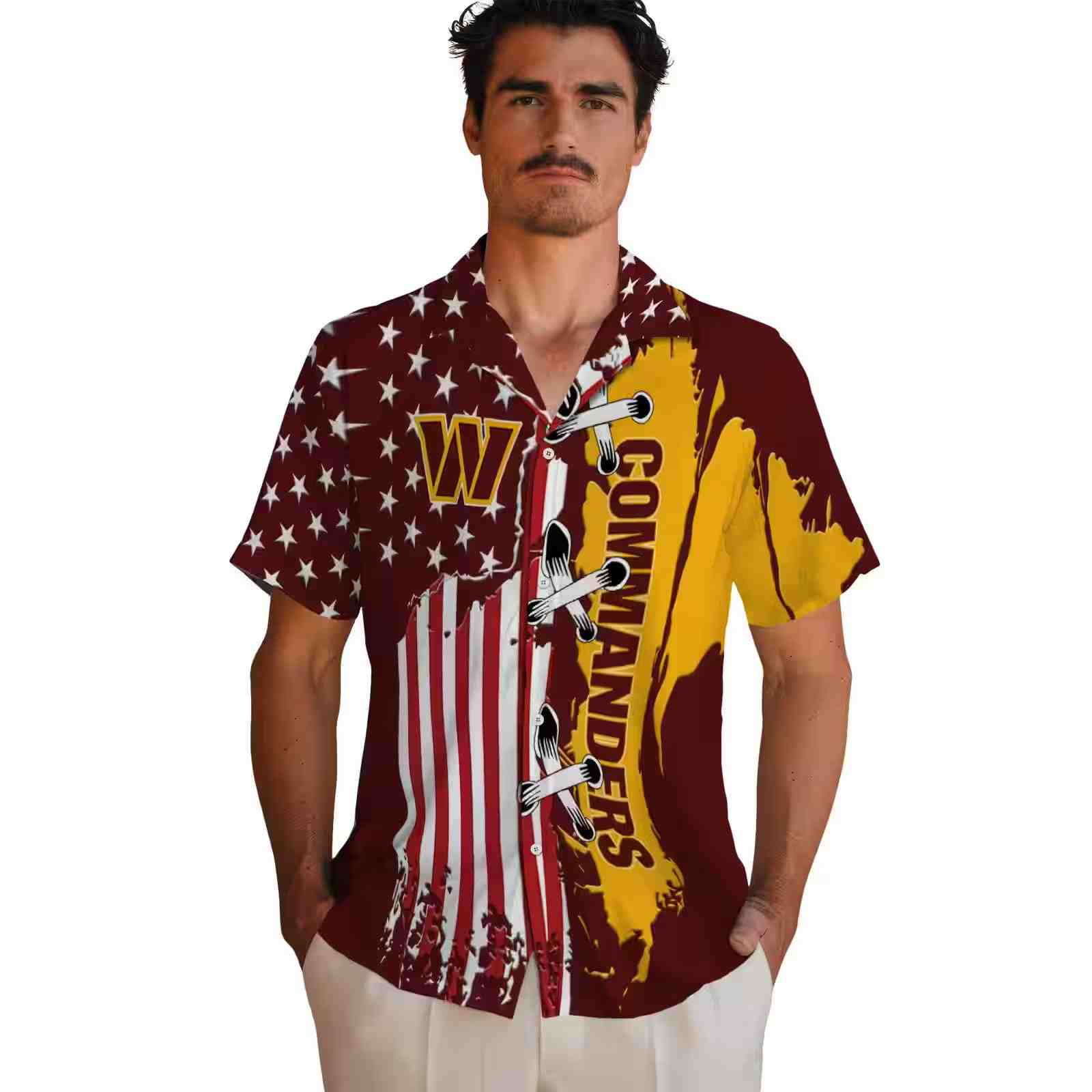 washington commanders stitched flag burgundy hawaiian shirt fashion forward