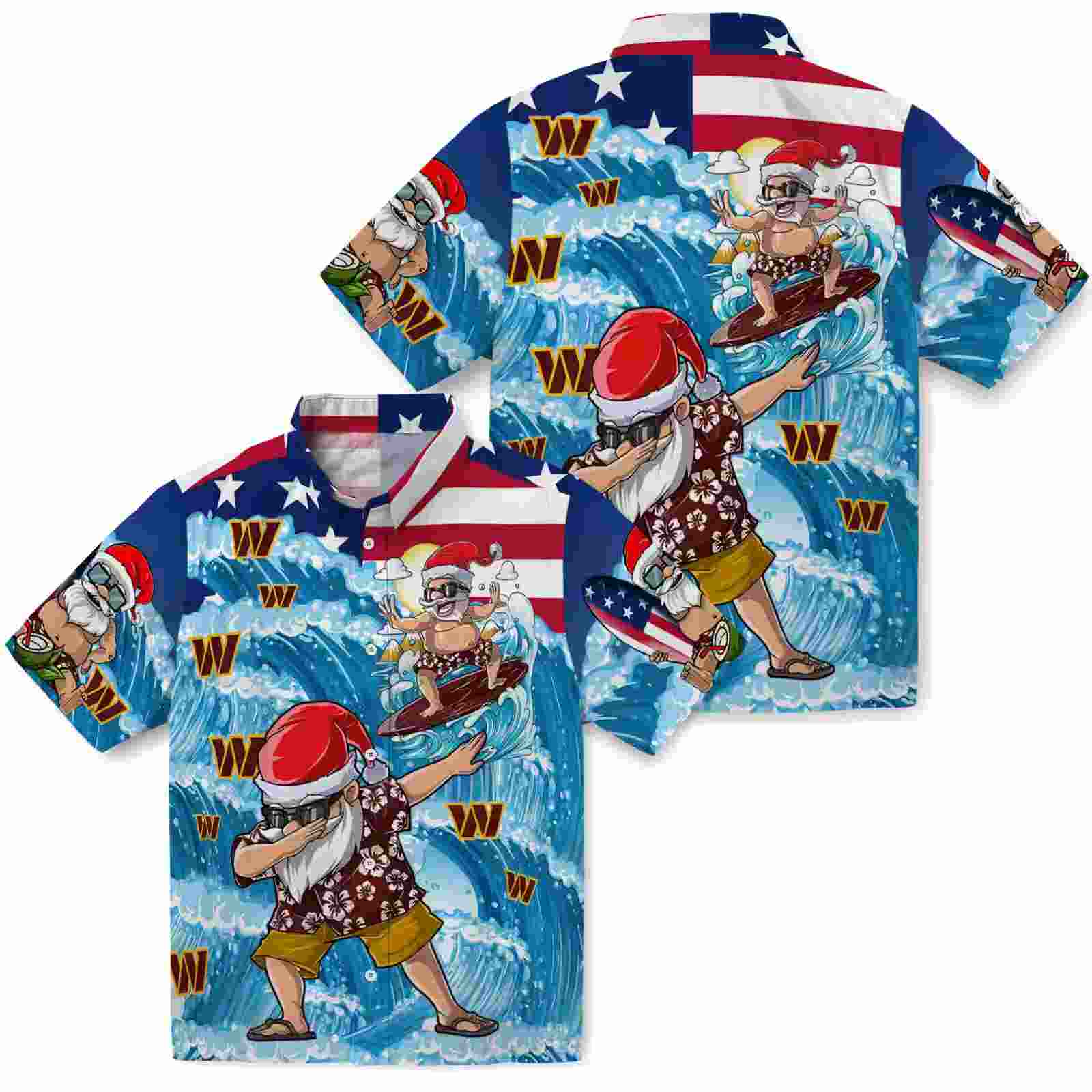 washington commanders surfing santa blue hawaiian shirt high quality