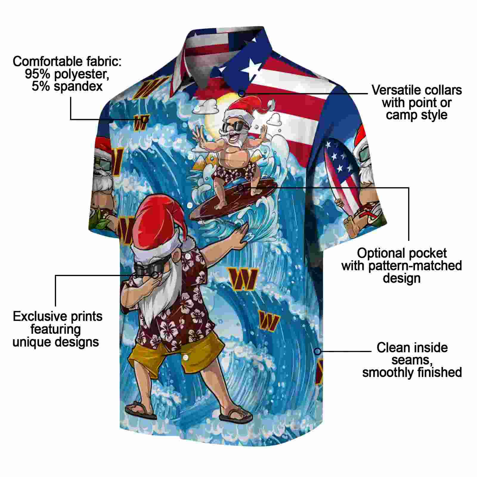 washington commanders surfing santa blue hawaiian shirt new arrival