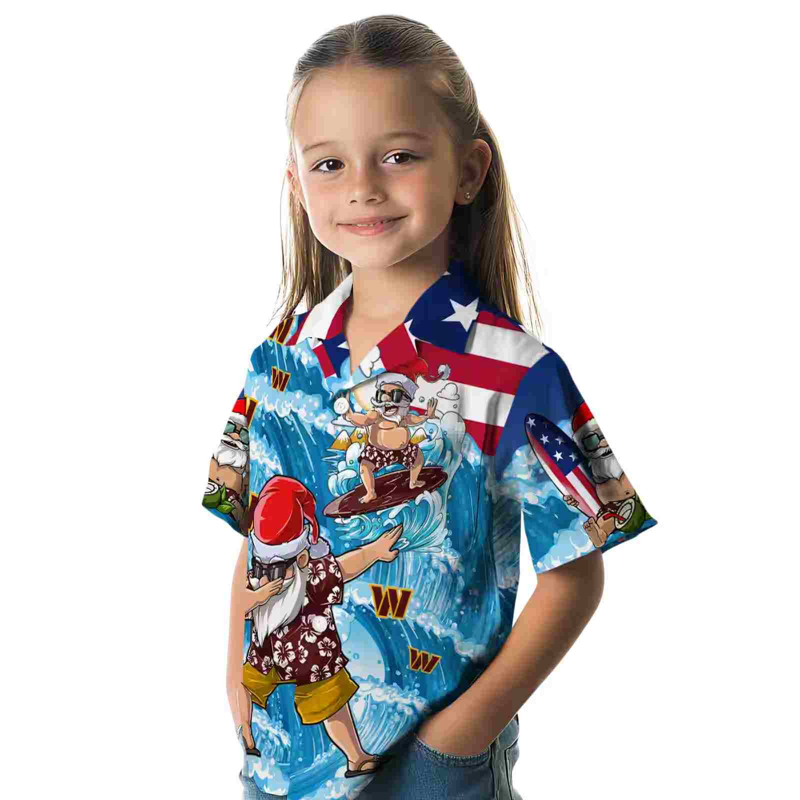 washington commanders surfing santa blue hawaiian shirt premium grade