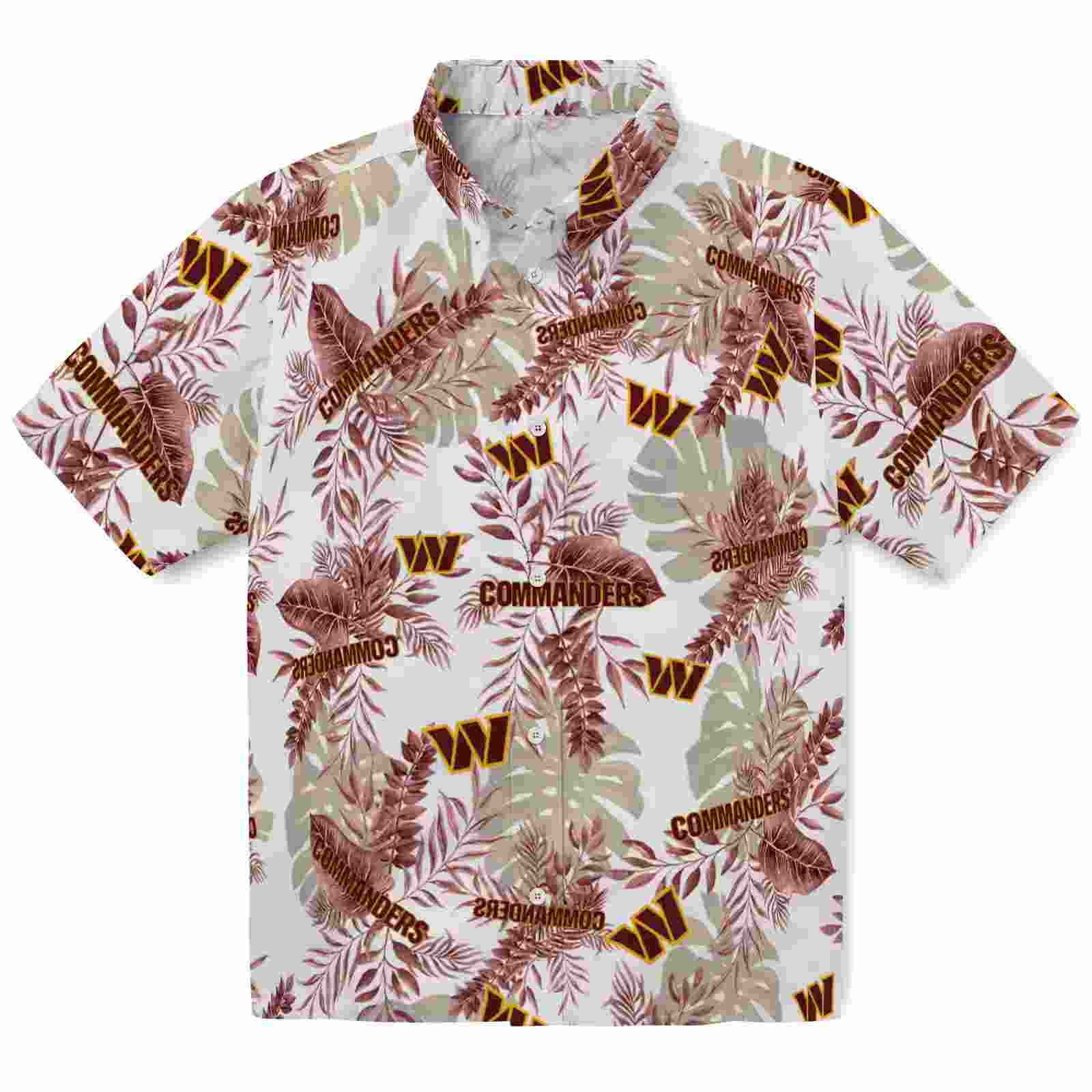 Washington Commanders Tropical Leaves Burgundy White Hawaiian Shirt