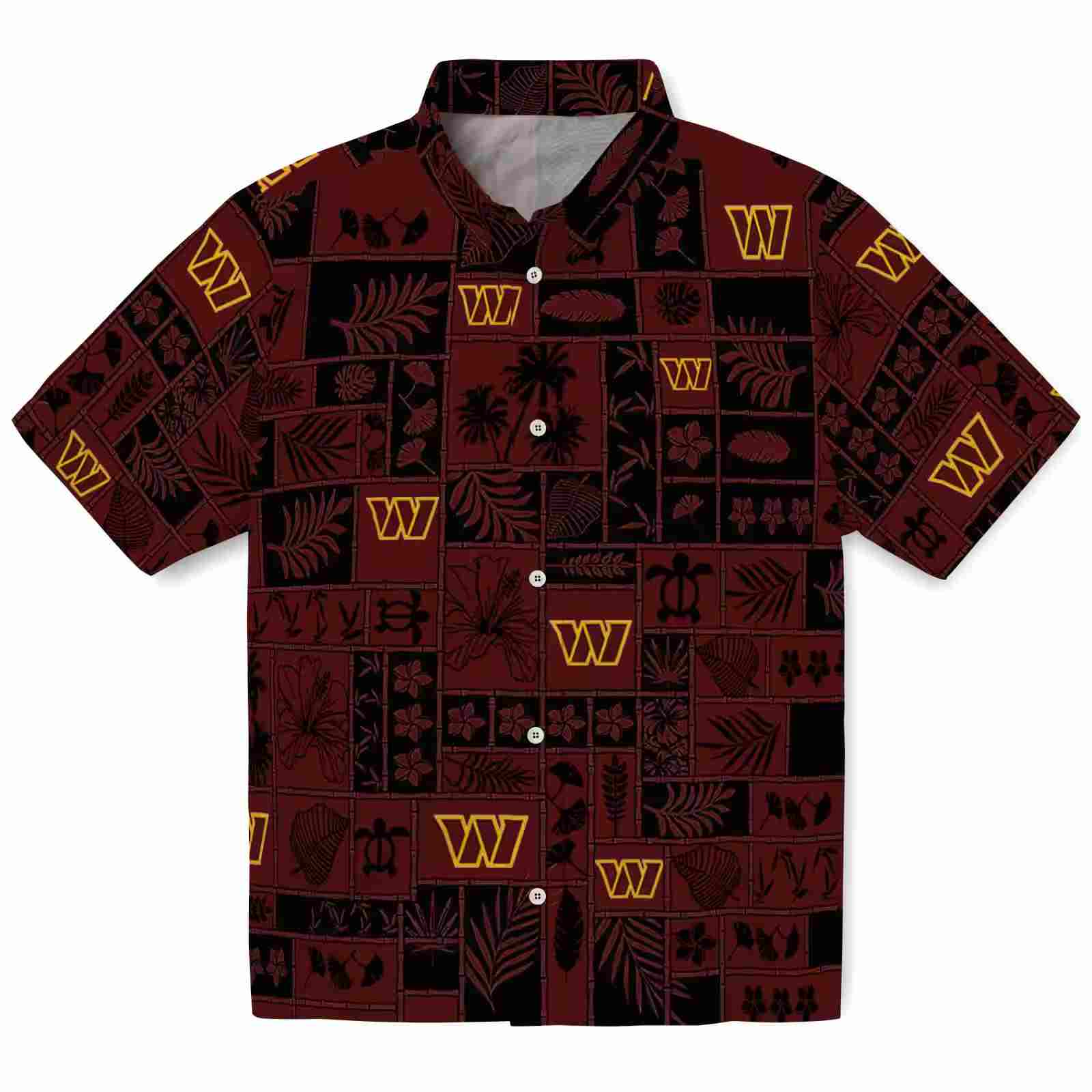 washington commanders tropical patchwork burgundy black hawaiian shirt best selling