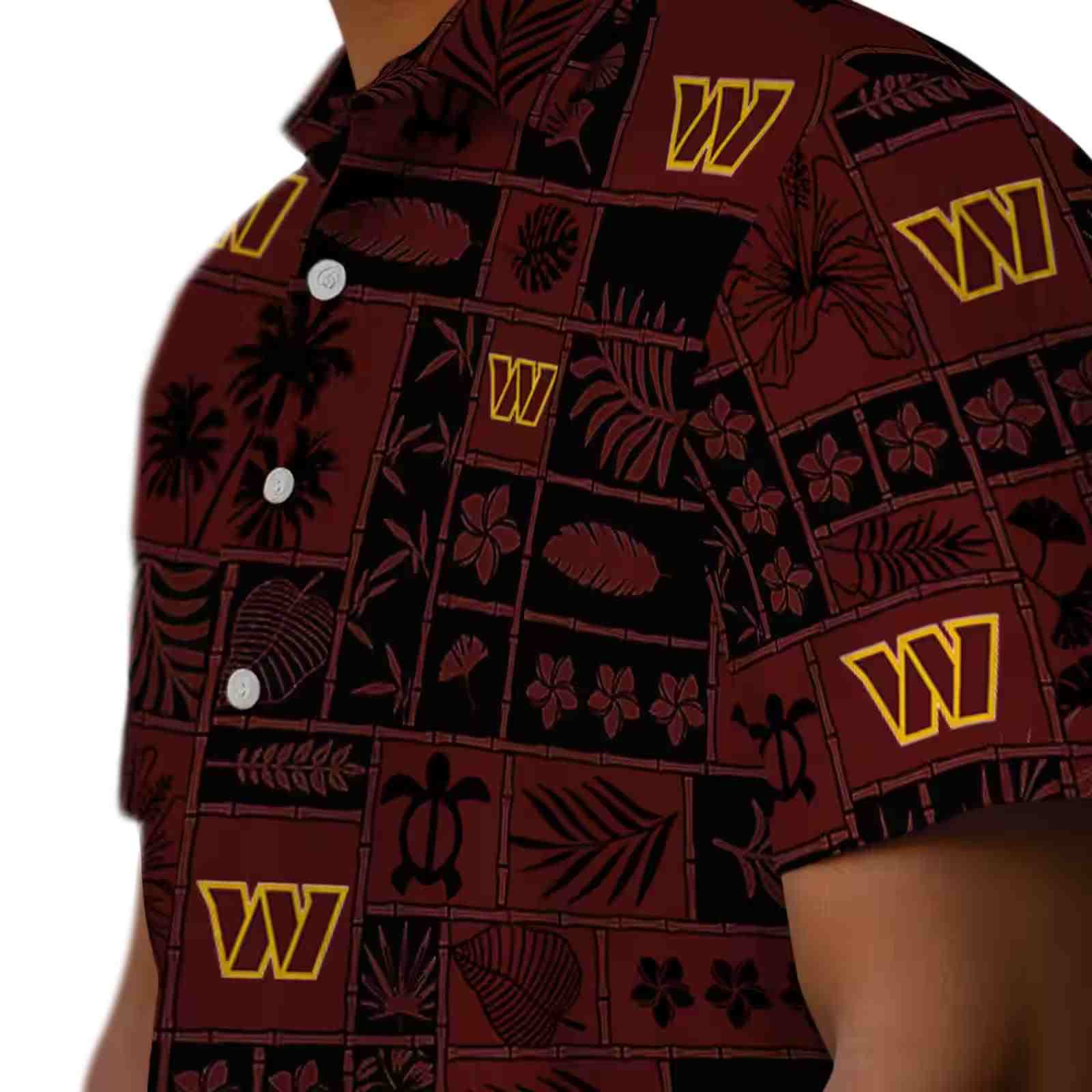 washington commanders tropical patchwork burgundy black hawaiian shirt trendy