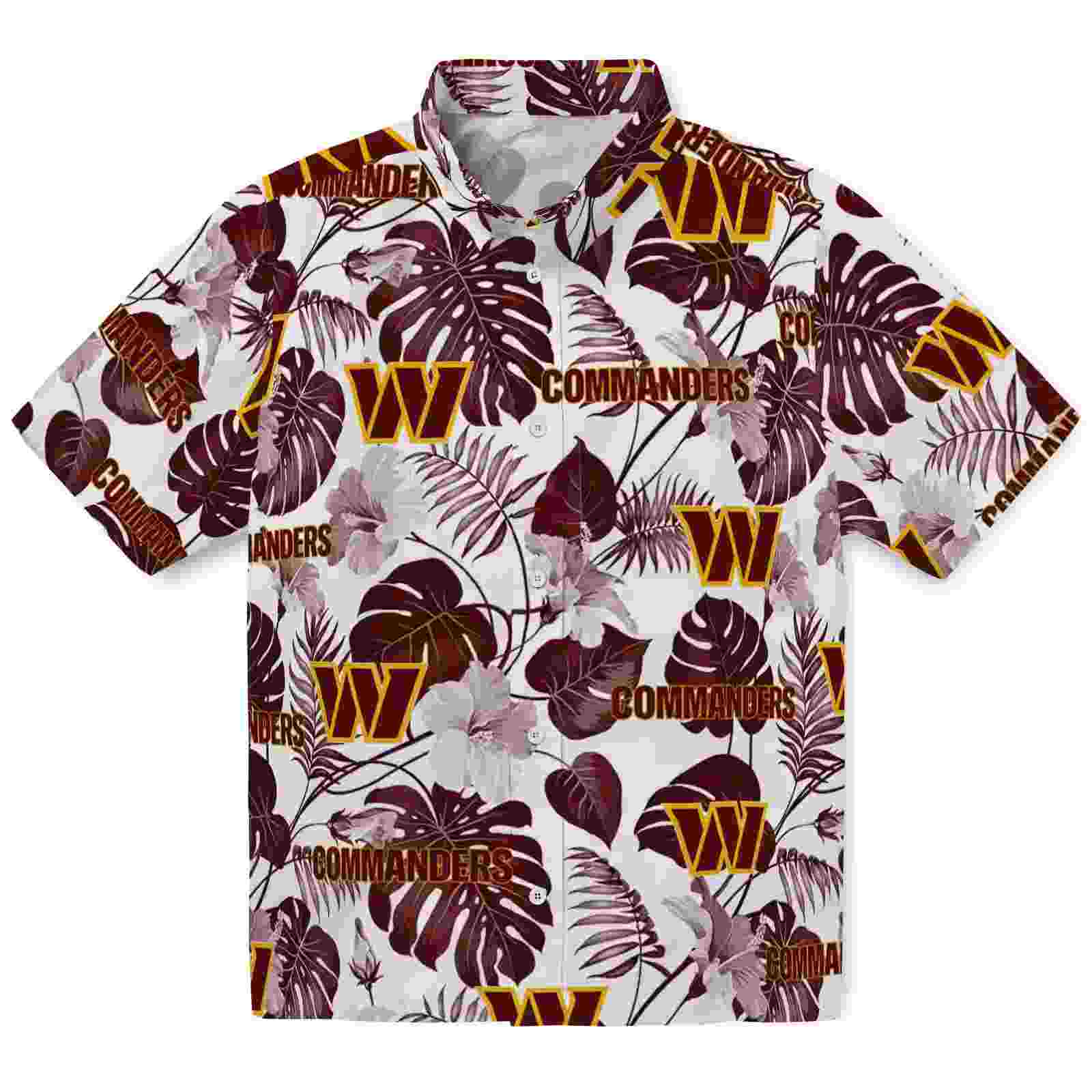 Washington Commanders Tropical Plants Burgundy White Hawaiian Shirt