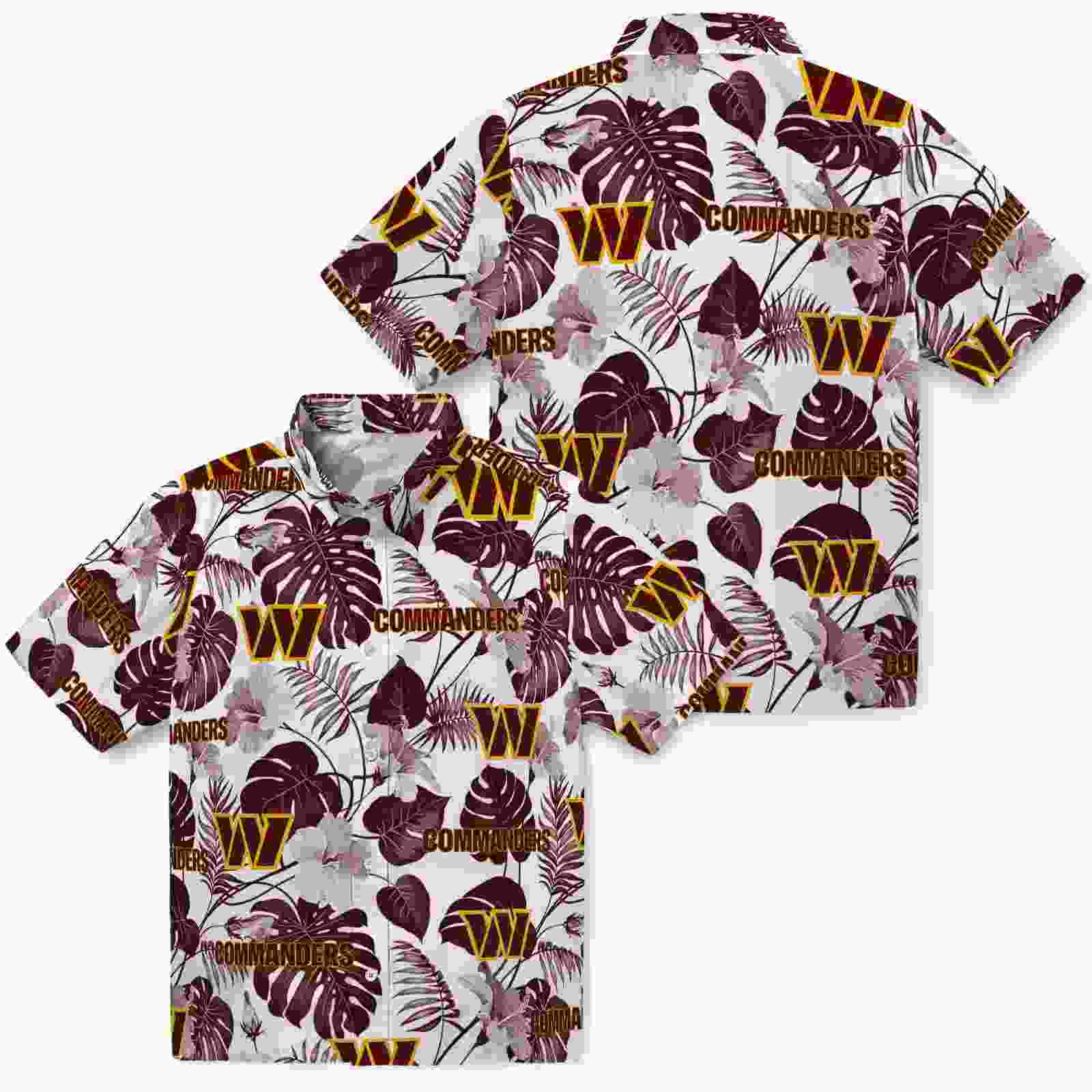 washington commanders tropical plants burgundy white hawaiian shirt high quality