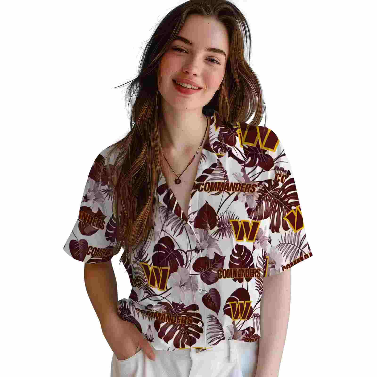 washington commanders tropical plants burgundy white hawaiian shirt latest model