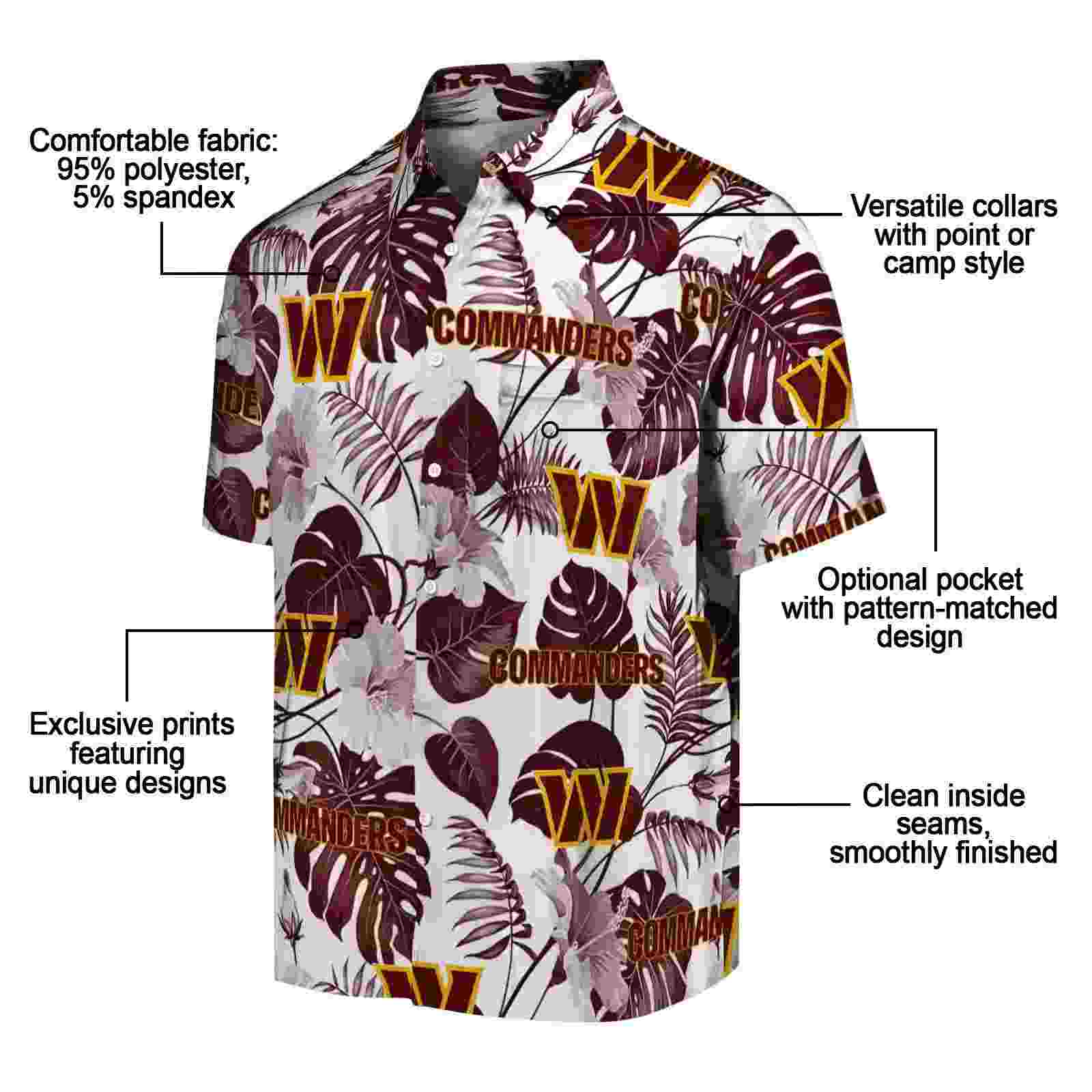 washington commanders tropical plants burgundy white hawaiian shirt new arrival