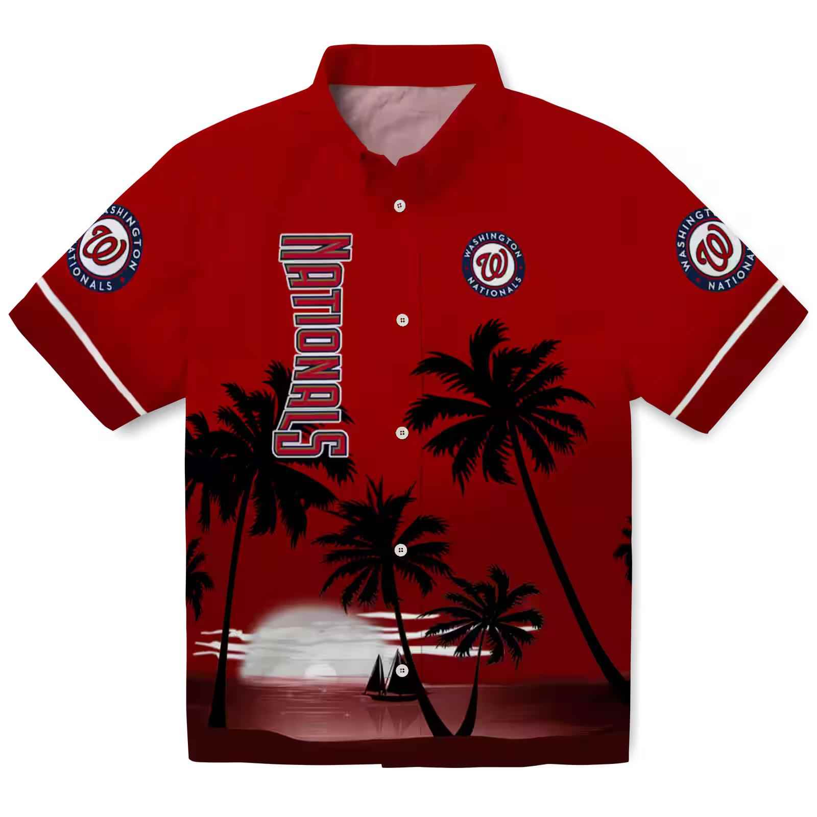 Washington Nationals Beach Sunset Red Black Hawaiian Shirt