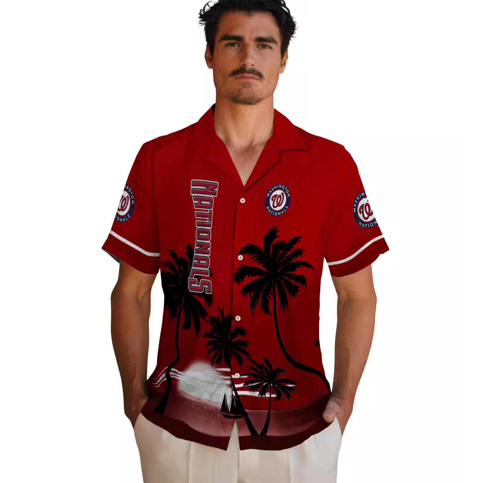 washington nationals beach sunset red black hawaiian shirt fashion forward