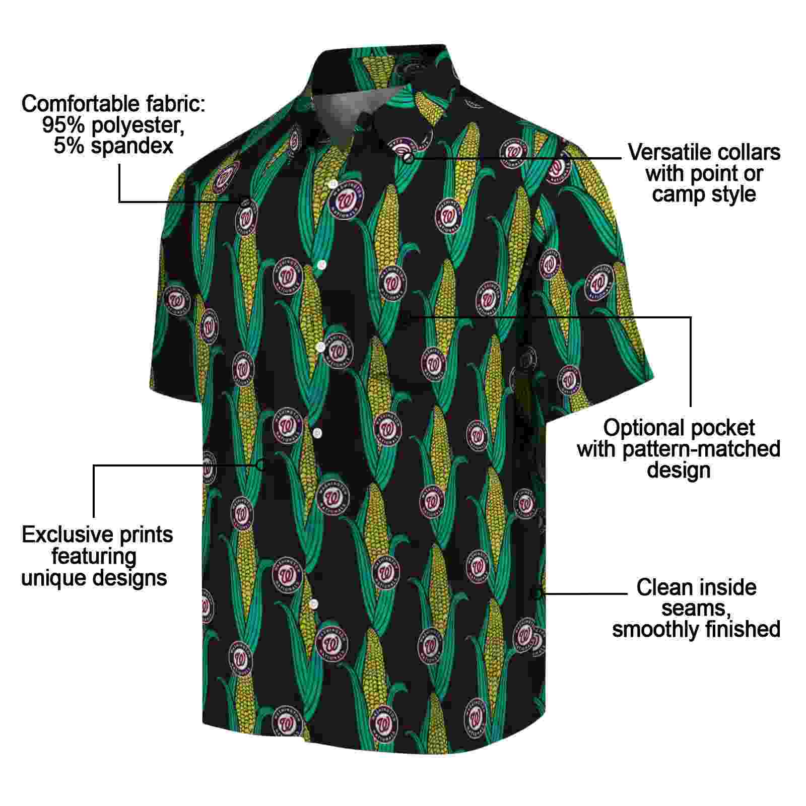 washington nationals corn motifs black green hawaiian shirt new arrival