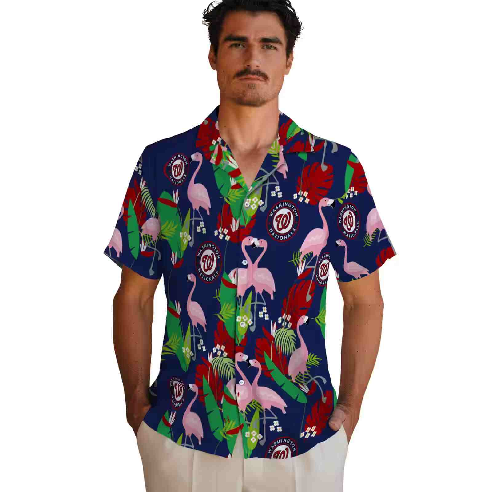 washington nationals flamingo foliage red green hawaiian shirt fashion forward