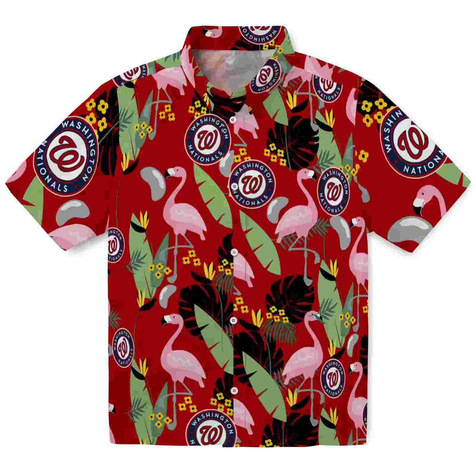 Washington Nationals Flamingo Leaves Red Hawaiian Shirt