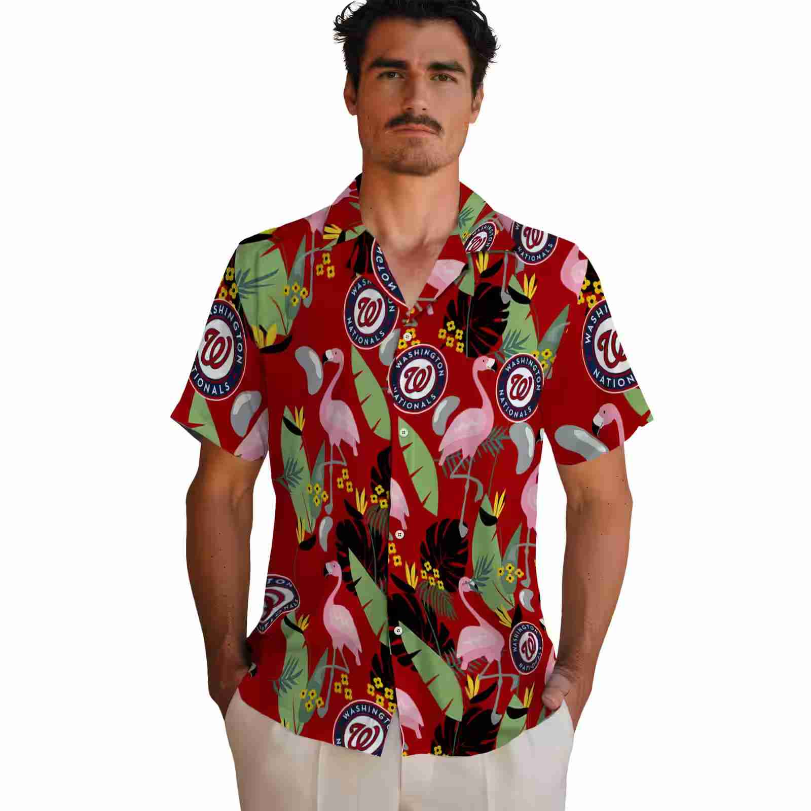 washington nationals flamingo leaves red hawaiian shirt fashion forward