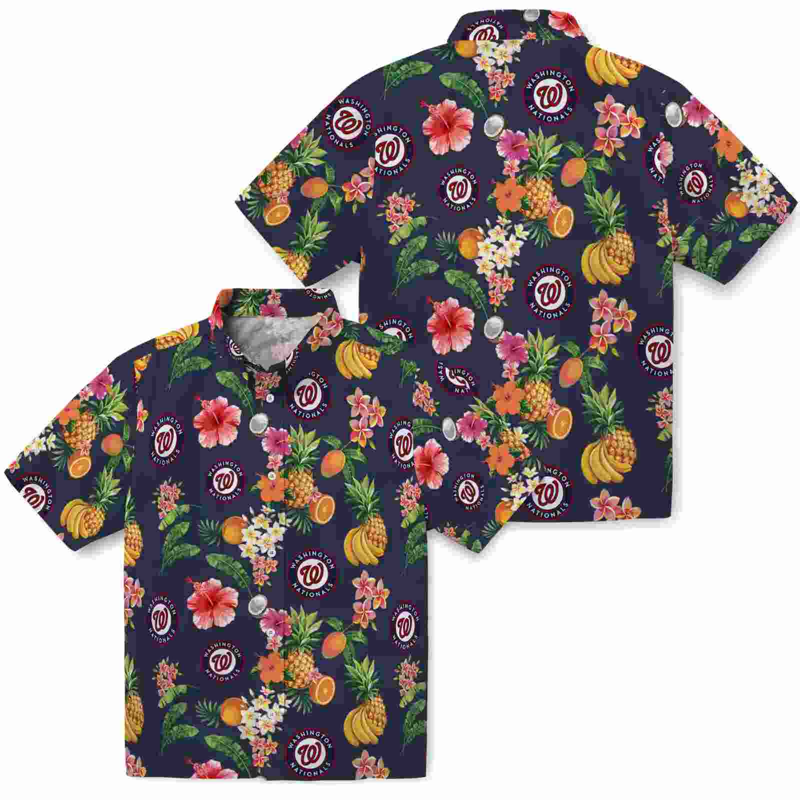 washington nationals hibiscus and fruit navy blue hawaiian shirt high quality