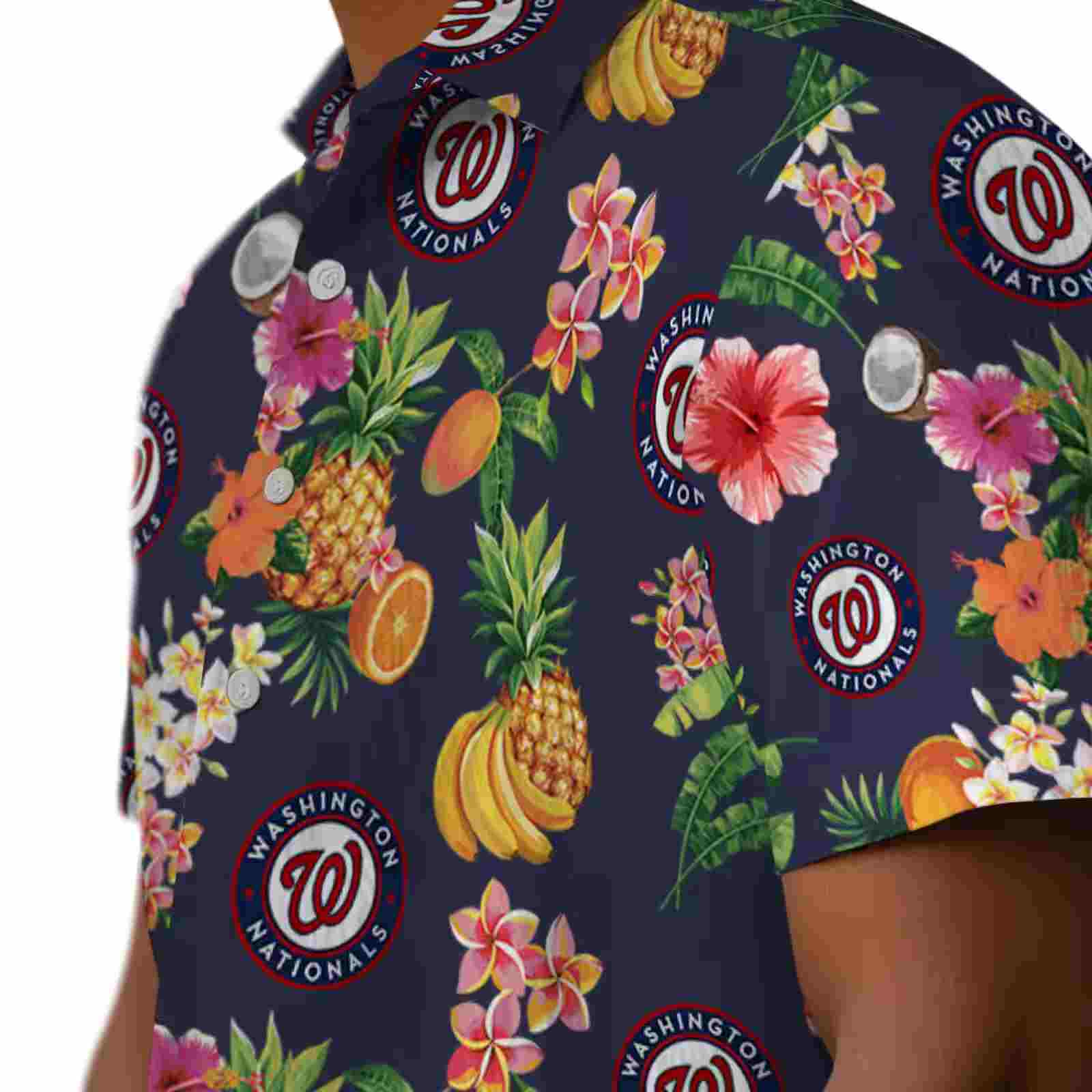 washington nationals hibiscus and fruit navy blue hawaiian shirt trendy