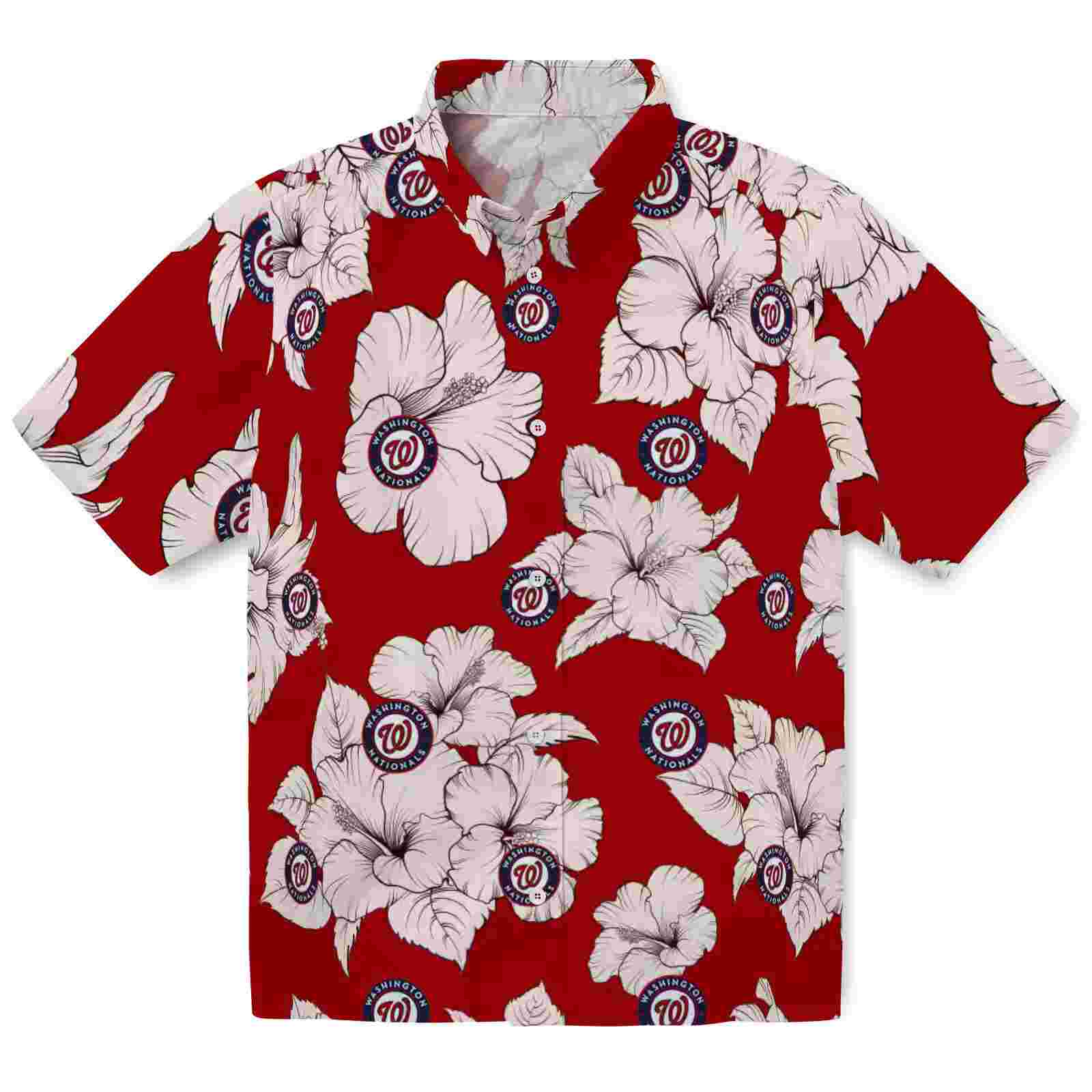 Washington Nationals Hibiscus Blooms Red White Hawaiian Shirt