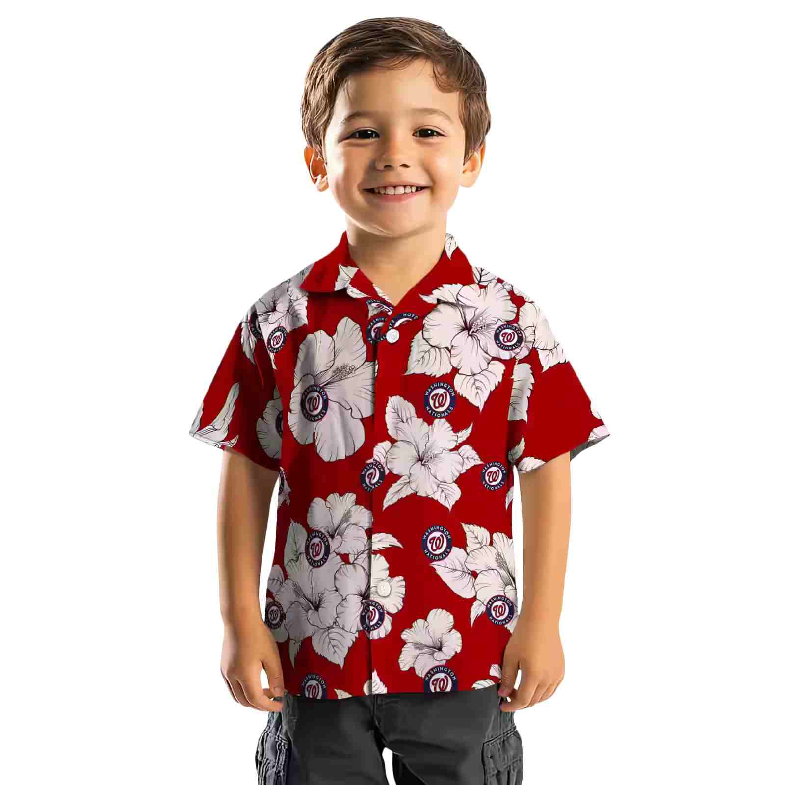 washington nationals hibiscus blooms red white hawaiian shirt top rated