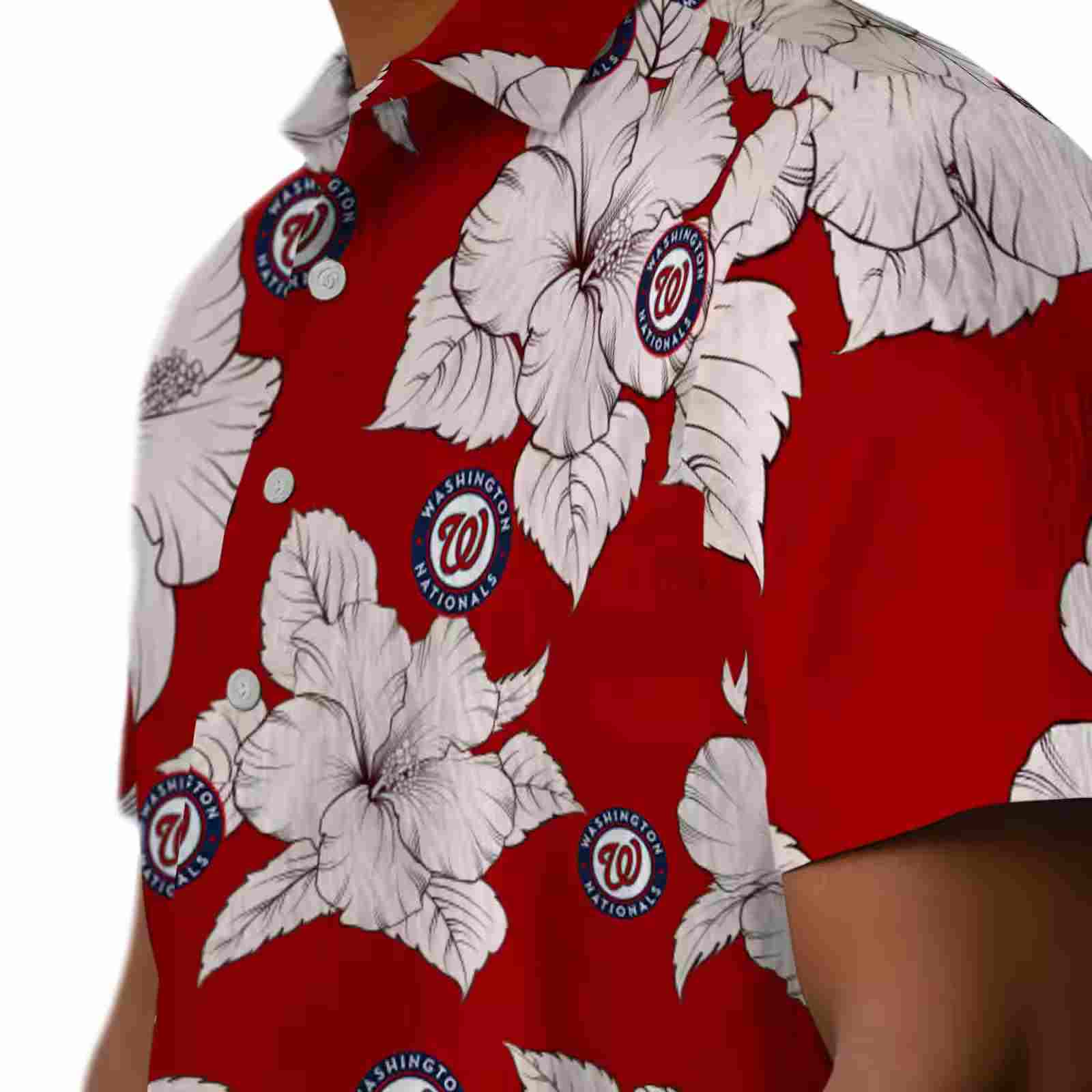 washington nationals hibiscus blooms red white hawaiian shirt trendy