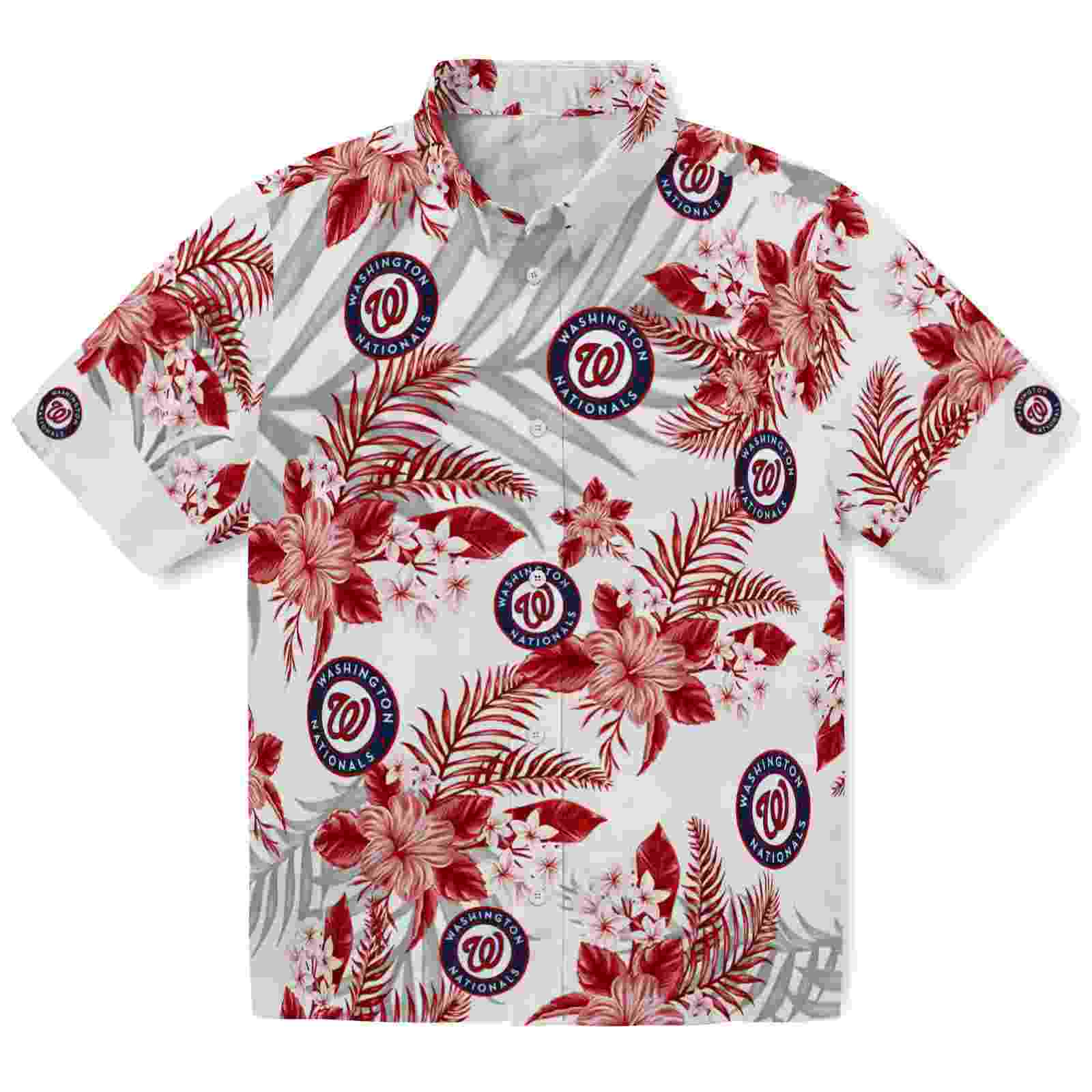 Washington Nationals Hibiscus Palm Leaves Red White Hawaiian Shirt