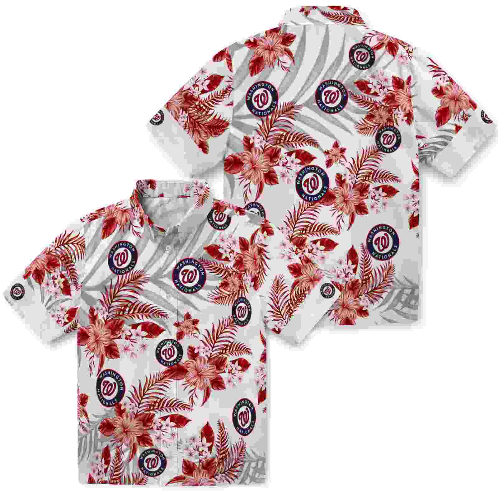 washington nationals hibiscus palm leaves red white hawaiian shirt high quality