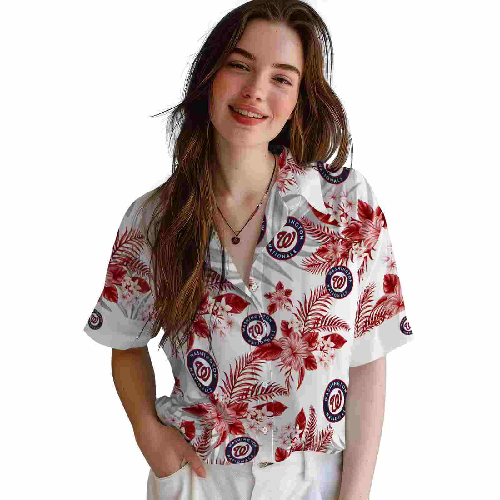 washington nationals hibiscus palm leaves red white hawaiian shirt latest model