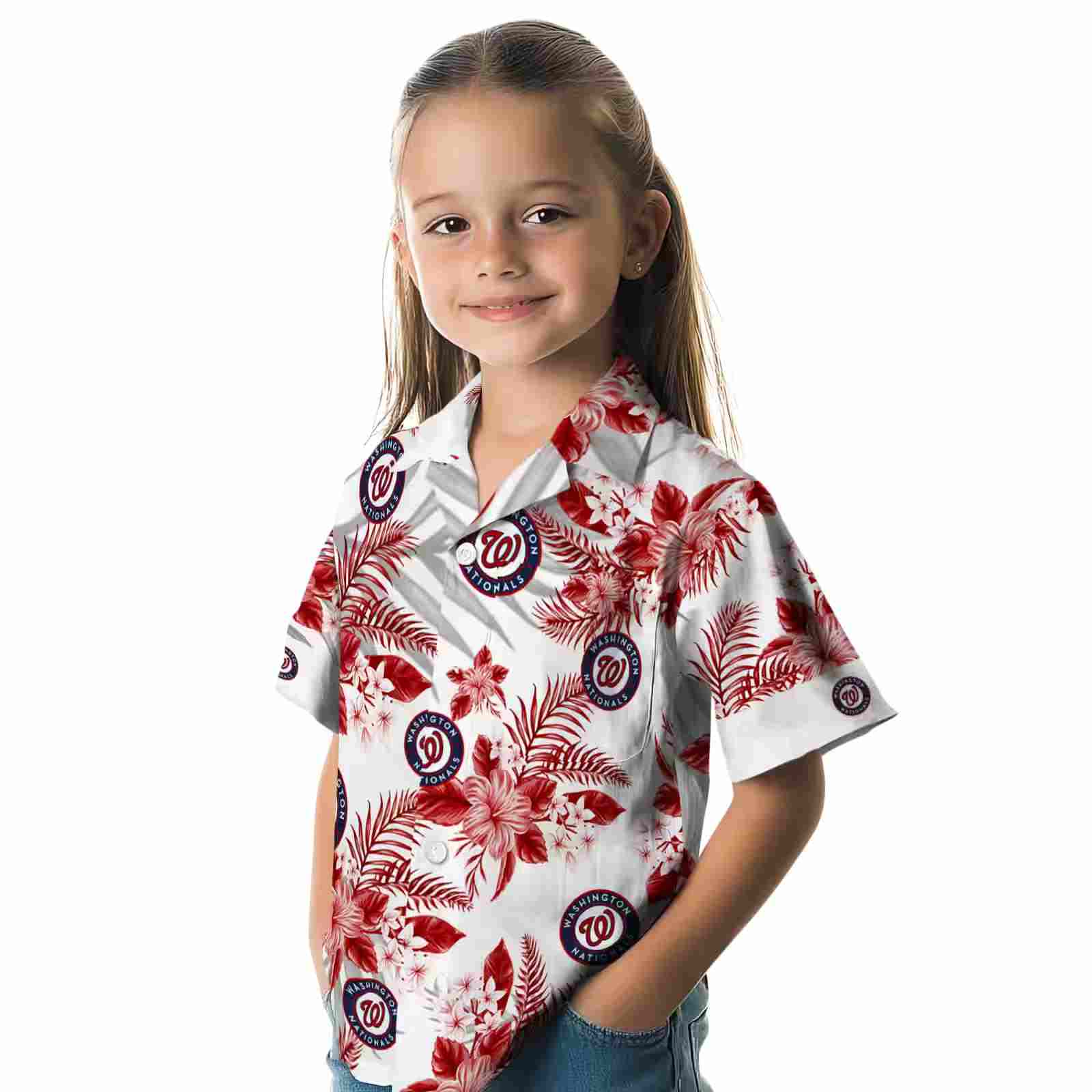 washington nationals hibiscus palm leaves red white hawaiian shirt premium grade