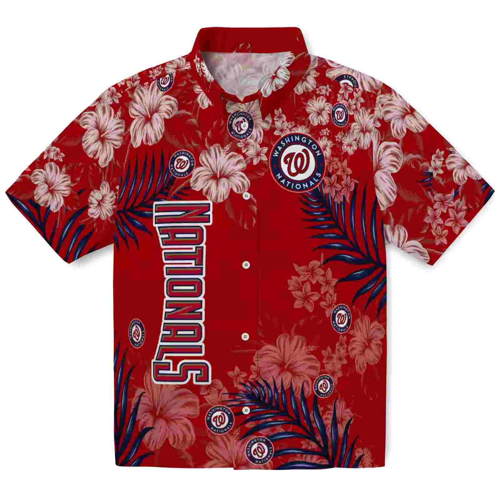 Washington Nationals Hibiscus Print Red Hawaiian Shirt