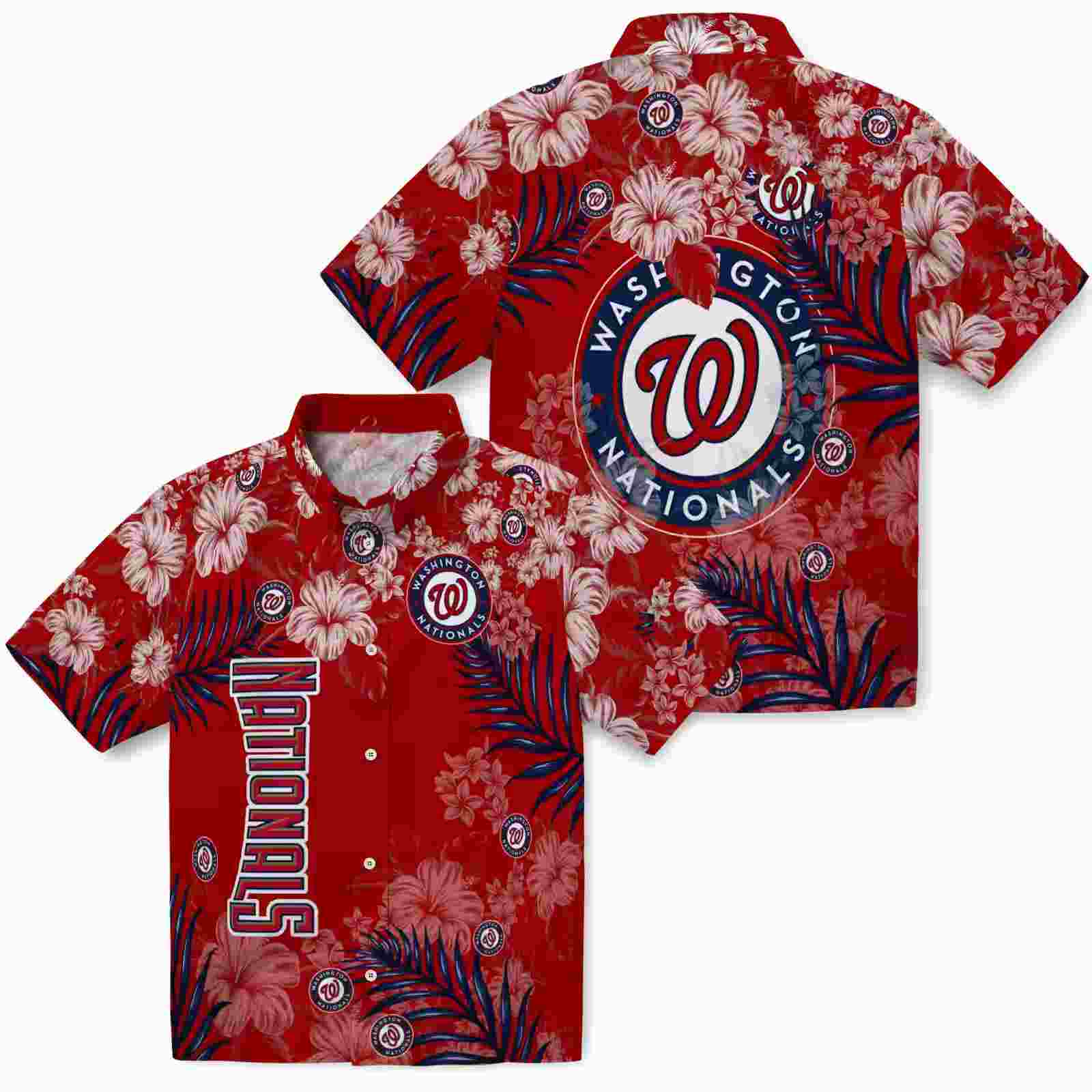 washington nationals hibiscus print red hawaiian shirt high quality