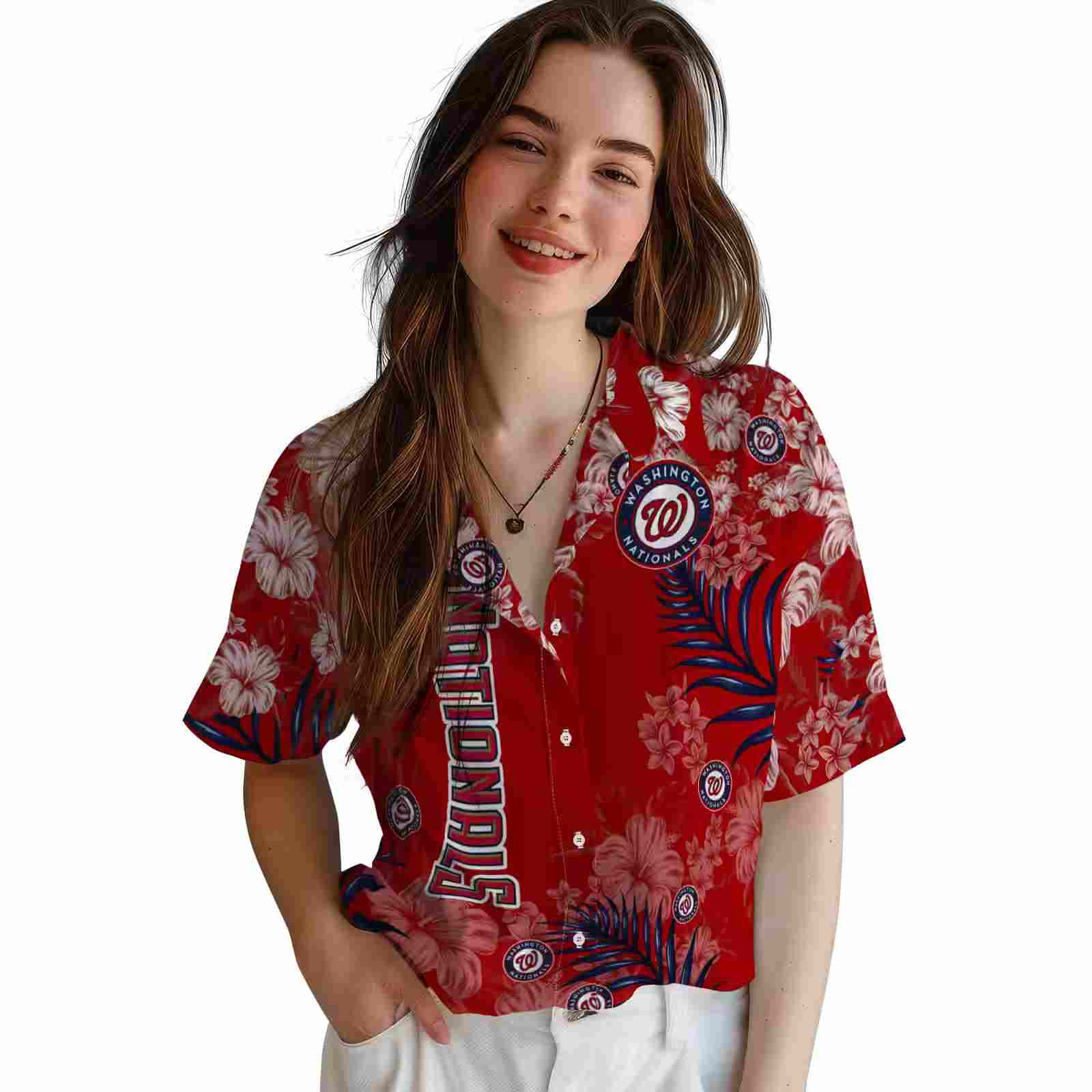 washington nationals hibiscus print red hawaiian shirt latest model