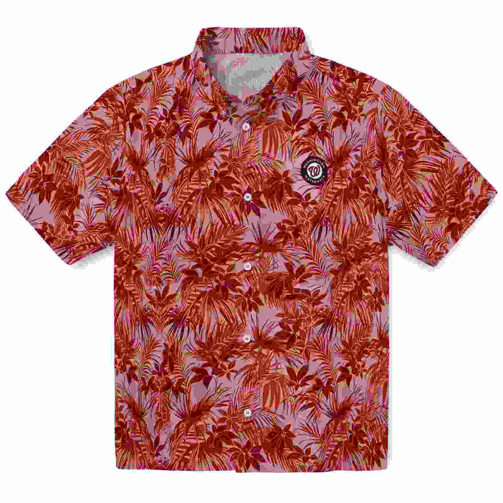 Washington Nationals Leafy Pattern Red Hawaiian Shirt