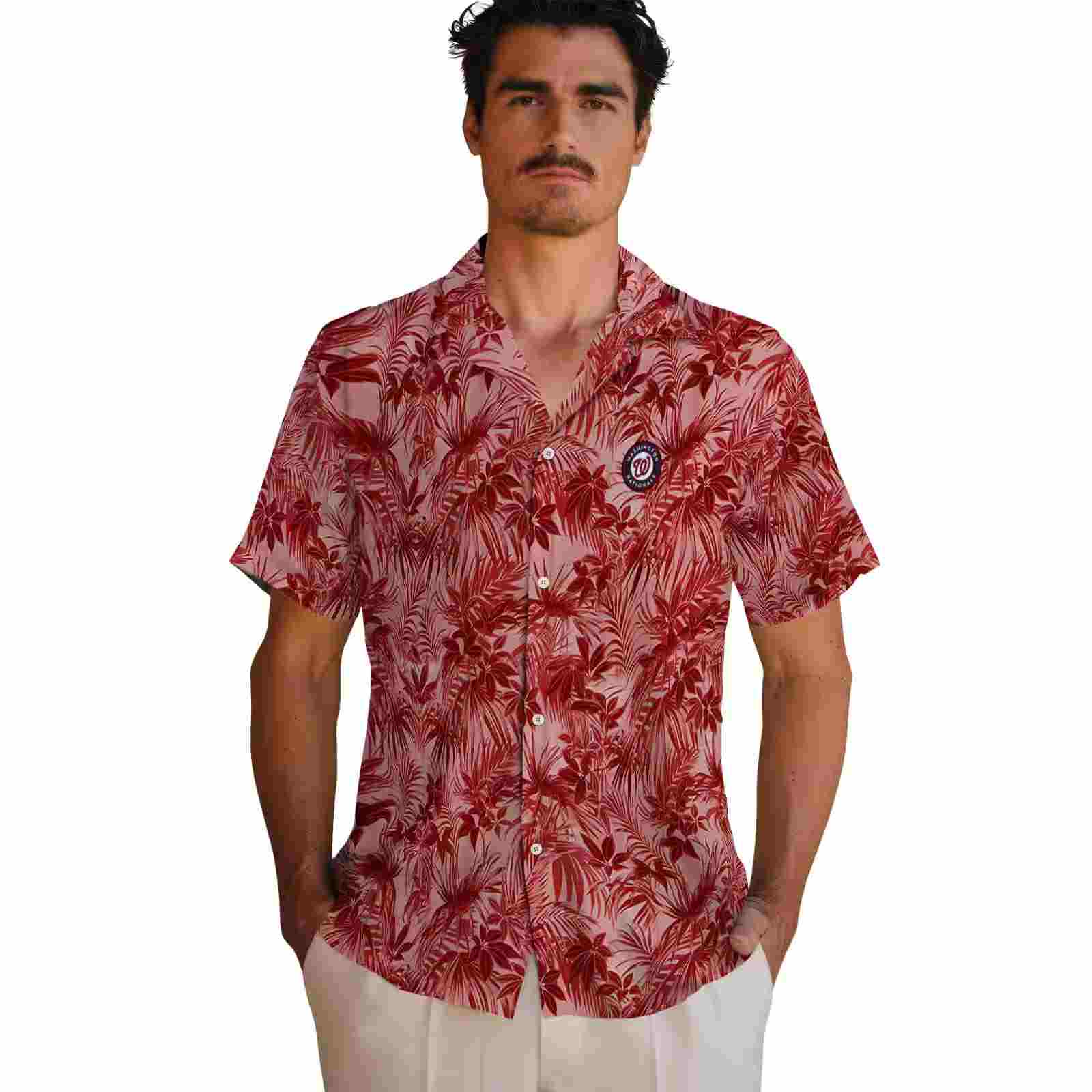 washington nationals leafy pattern red hawaiian shirt fashion forward