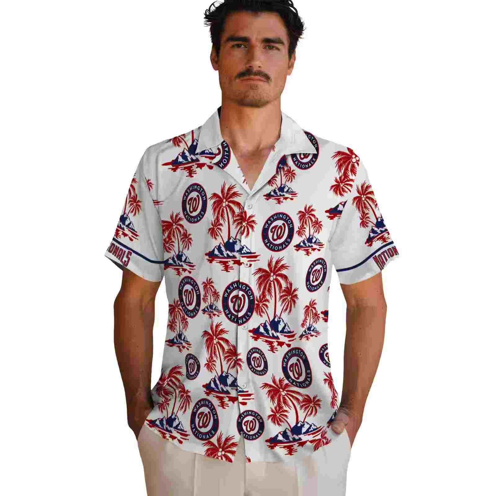 washington nationals palm island print red white hawaiian shirt fashion forward