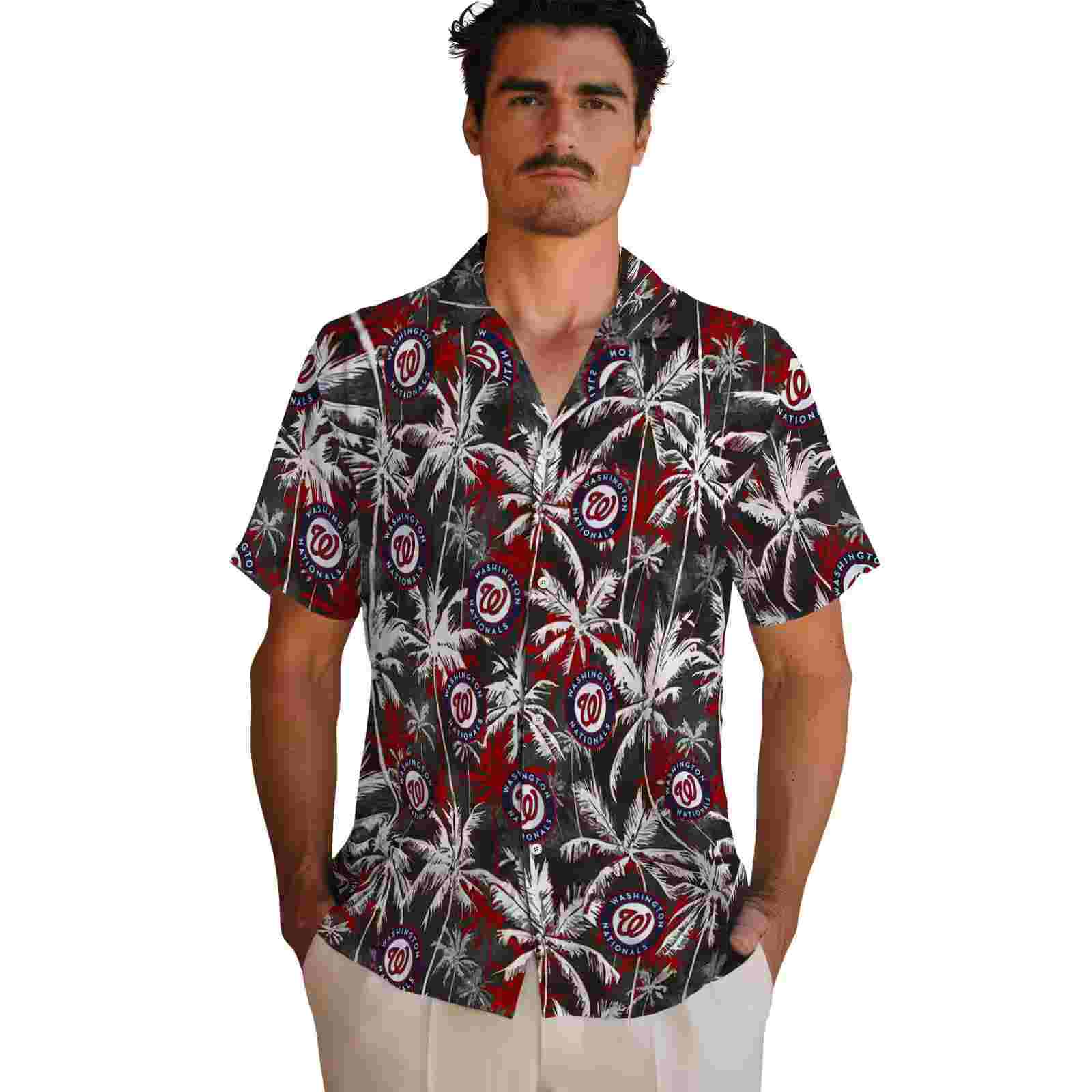 washington nationals palm pattern red black hawaiian shirt fashion forward