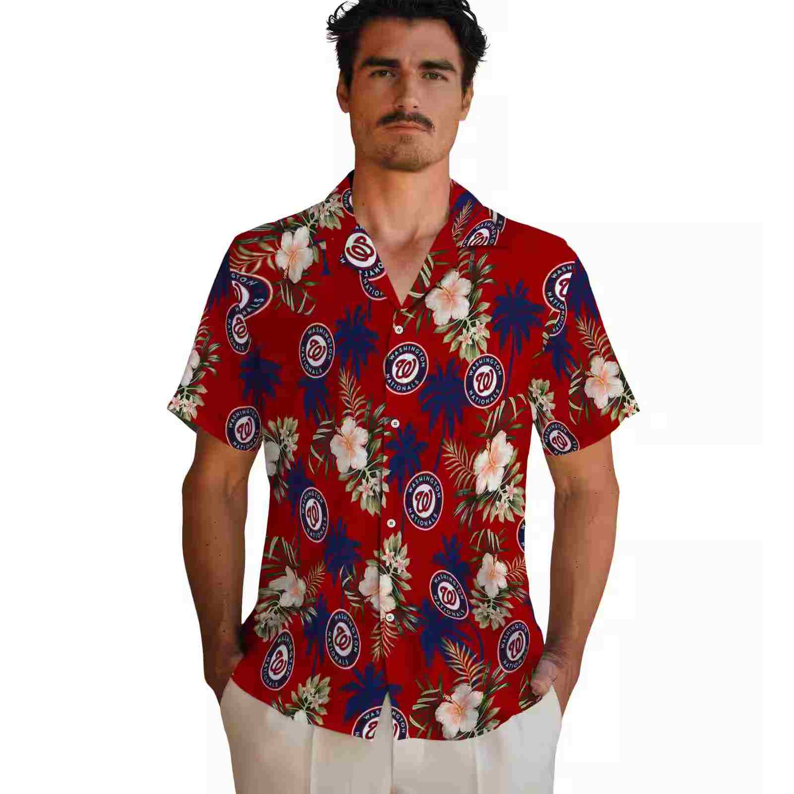 washington nationals palm tree flower red hawaiian shirt fashion forward