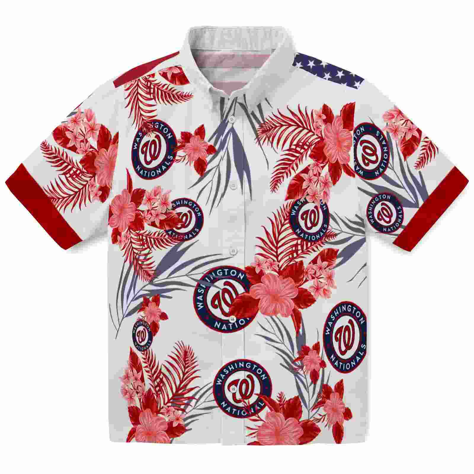 Washington Nationals Patriotic Hibiscus Design Red White Hawaiian Shirt