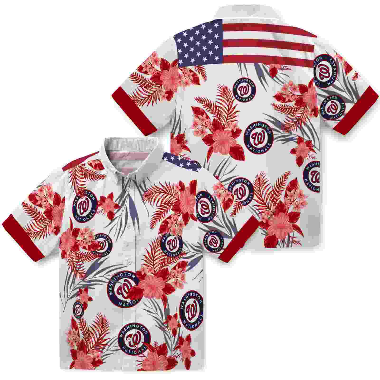 washington nationals patriotic hibiscus design red white hawaiian shirt high quality