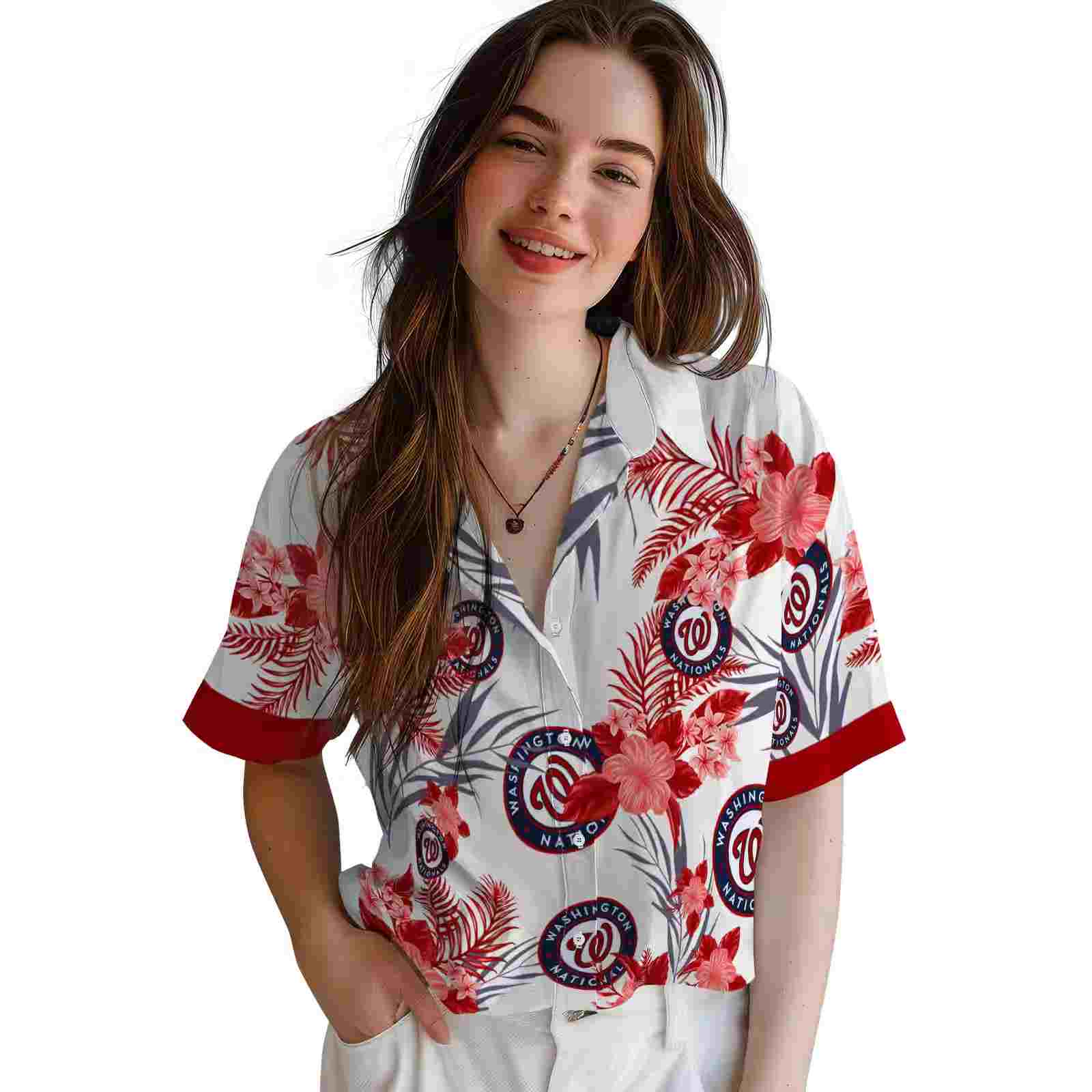 washington nationals patriotic hibiscus design red white hawaiian shirt latest model