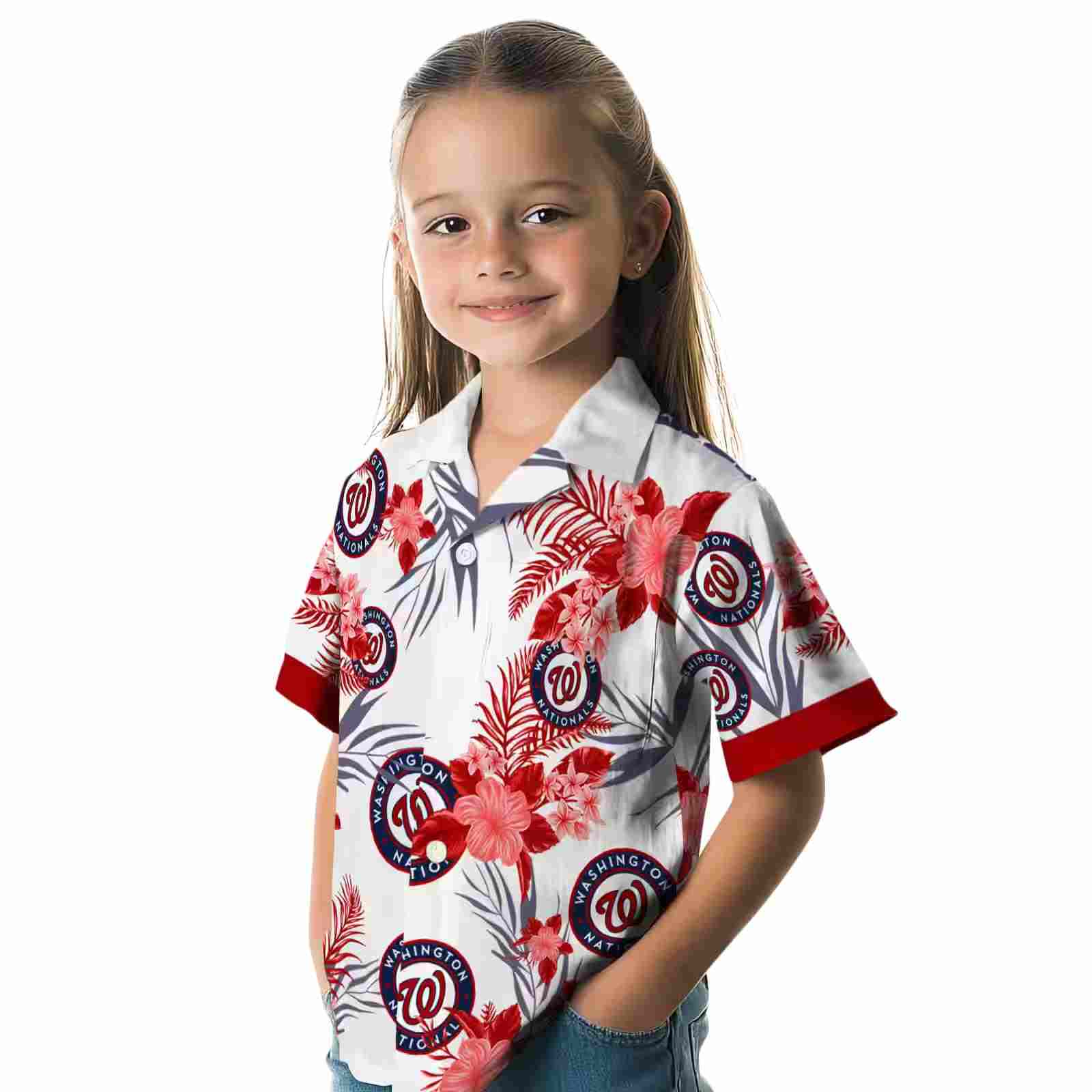 washington nationals patriotic hibiscus design red white hawaiian shirt premium grade