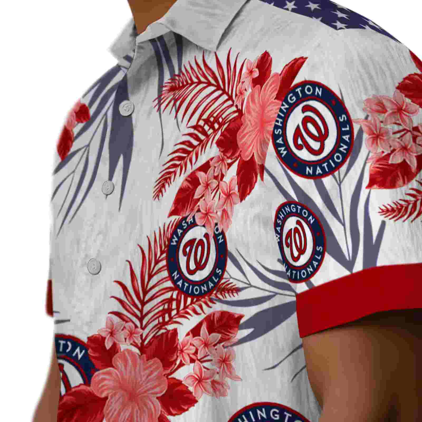 washington nationals patriotic hibiscus design red white hawaiian shirt trendy