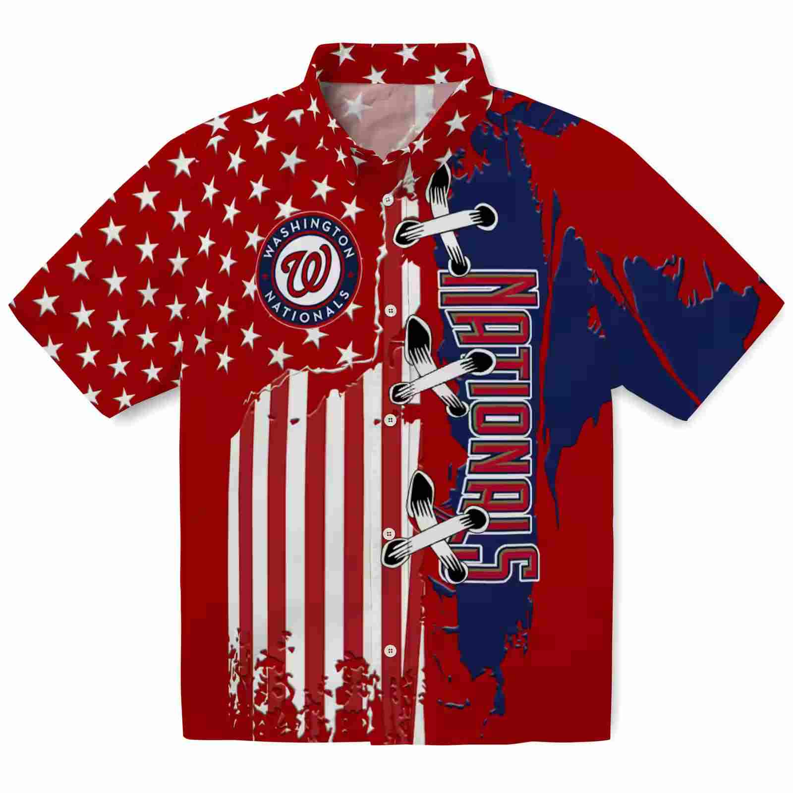 Washington Nationals Stitched Flag Red Hawaiian Shirt