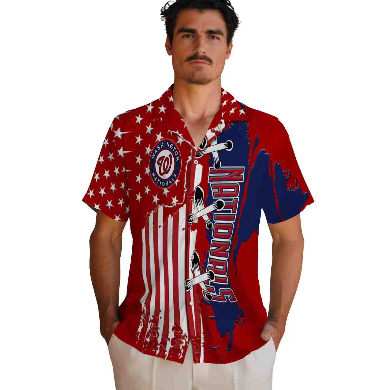 washington nationals stitched flag red hawaiian shirt fashion forward