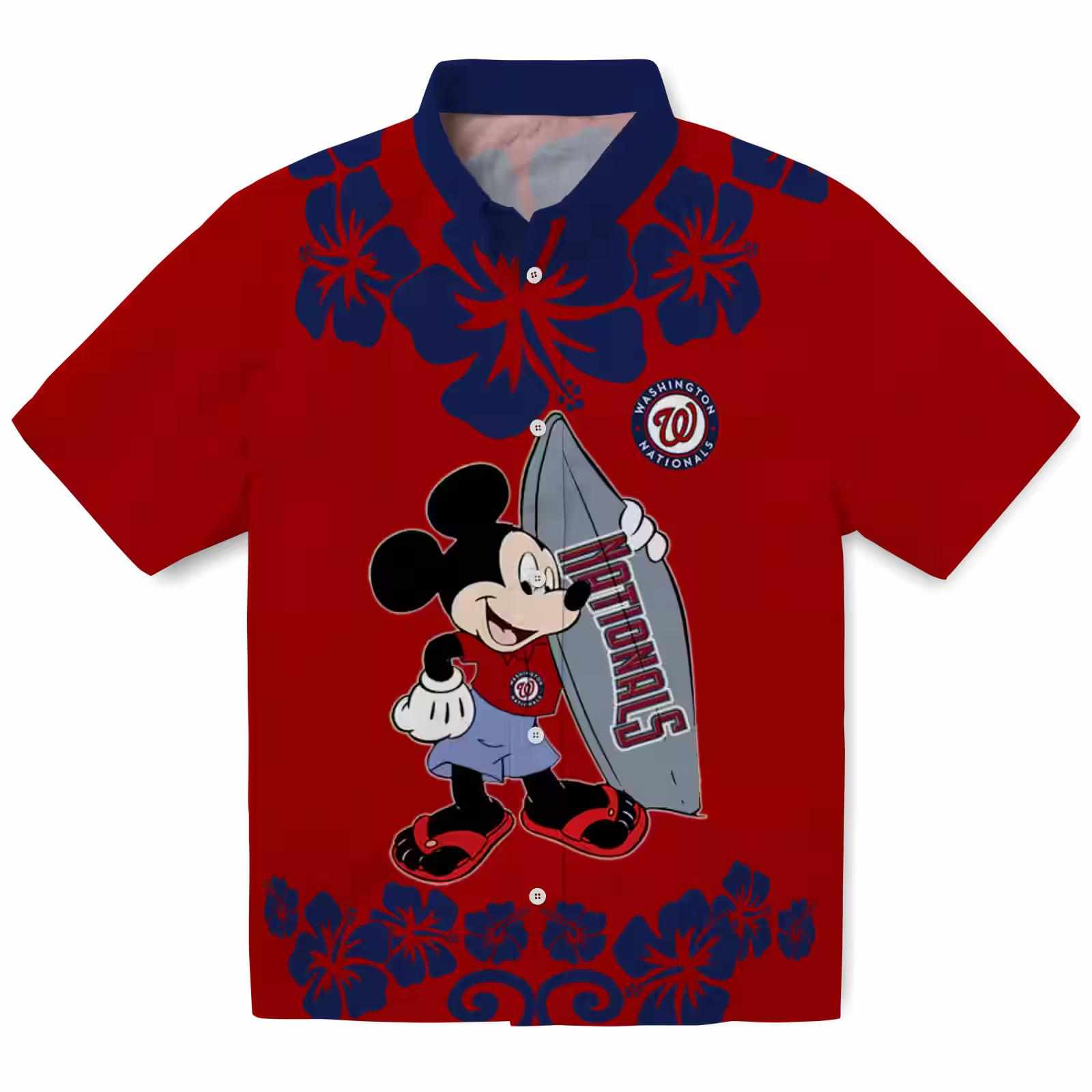 Washington Nationals Surfing Mickey Red Hawaiian Shirt