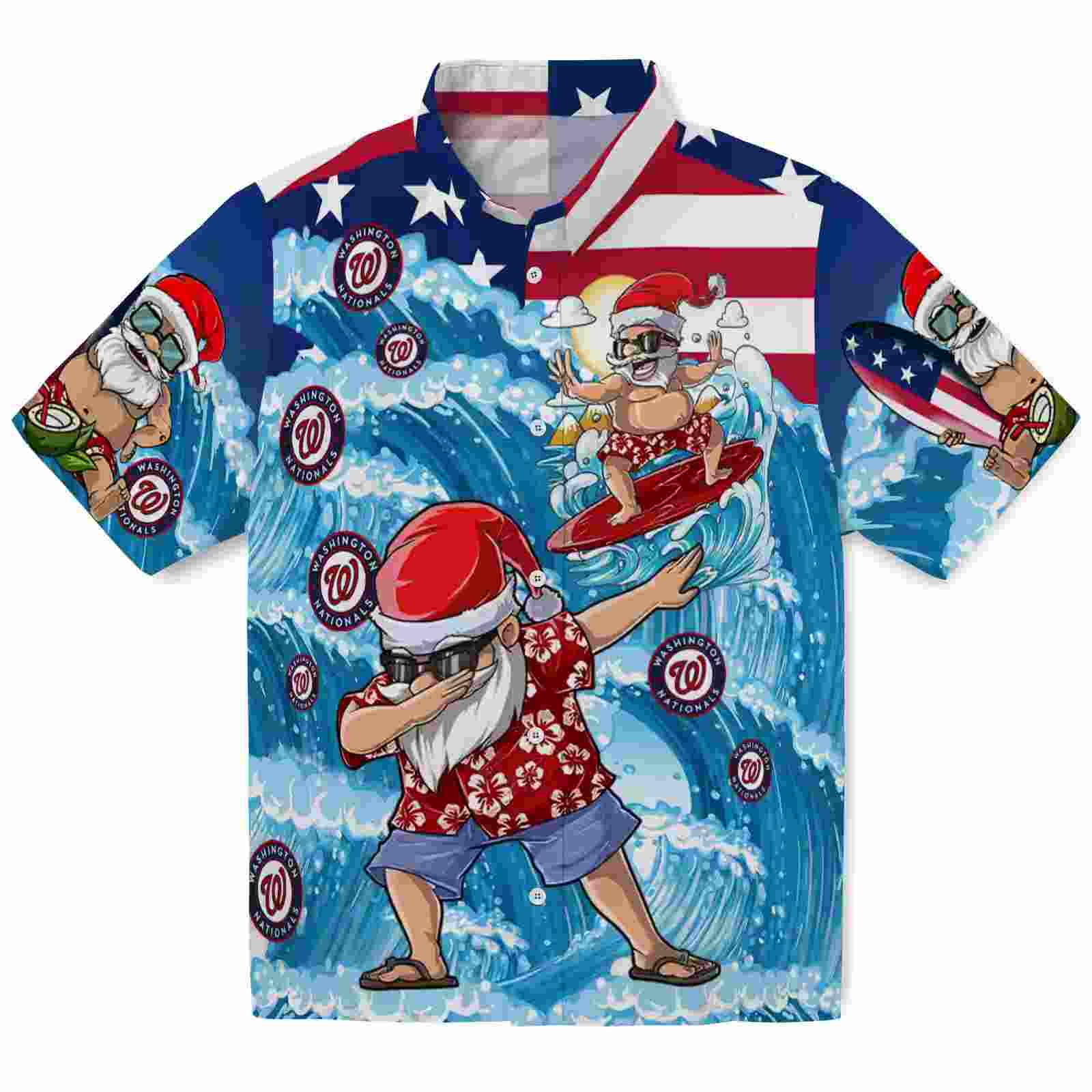 Washington Nationals Surfing Santa Blue Hawaiian Shirt