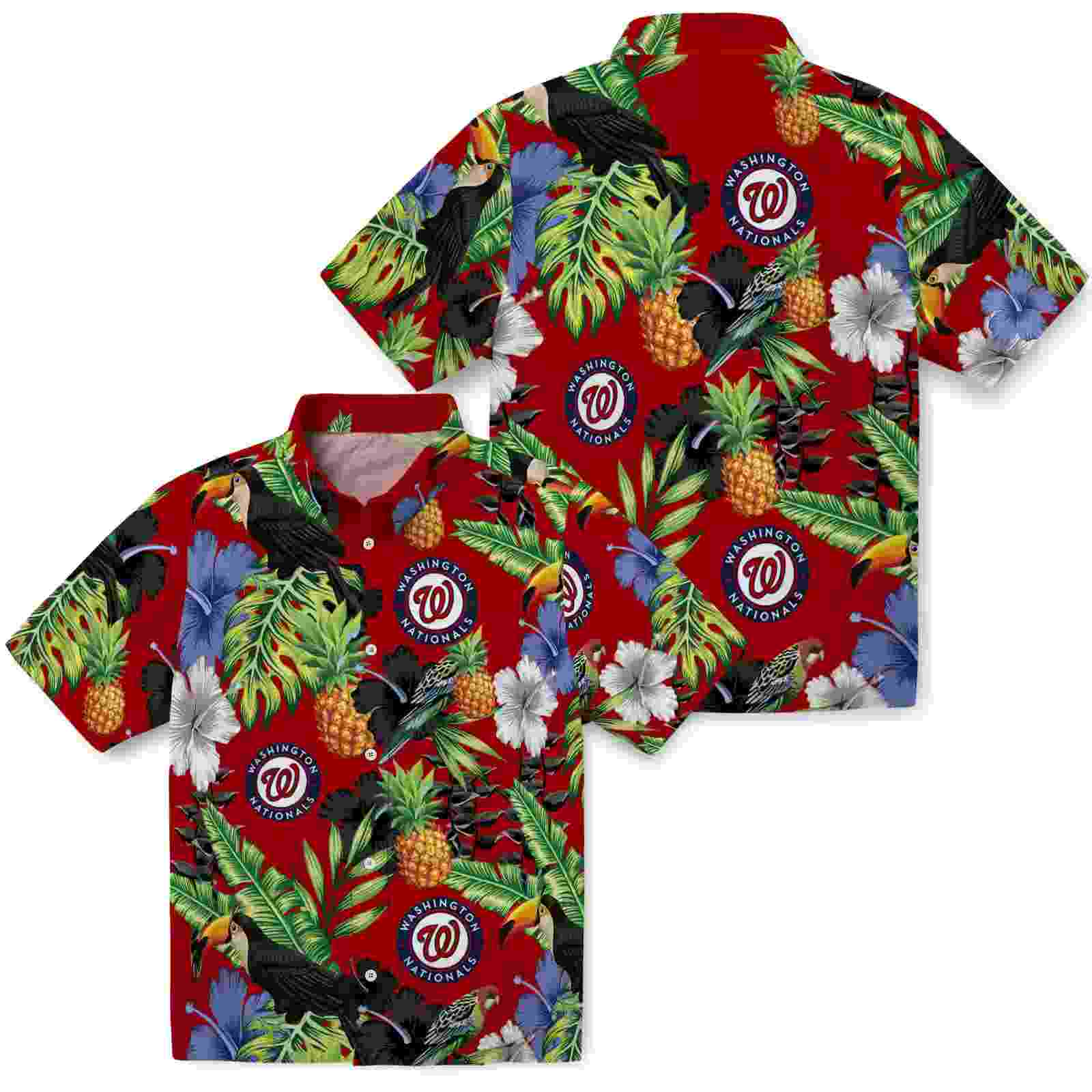 washington nationals toucan hibiscus pineapple red green hawaiian shirt high quality