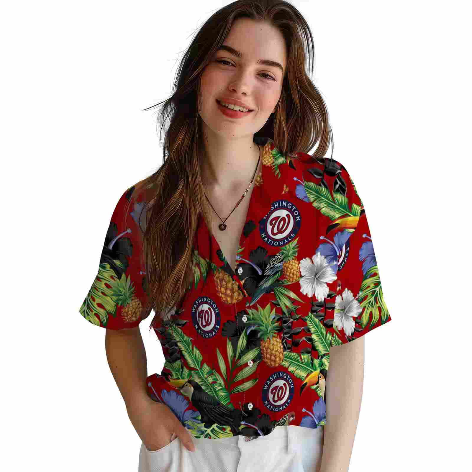 washington nationals toucan hibiscus pineapple red green hawaiian shirt latest model