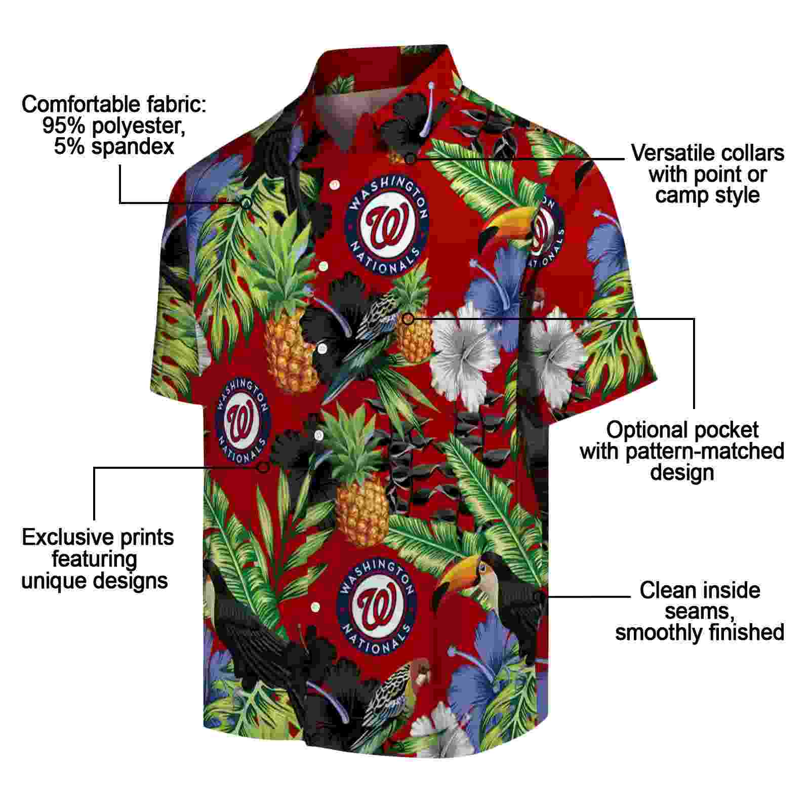 washington nationals toucan hibiscus pineapple red green hawaiian shirt new arrival