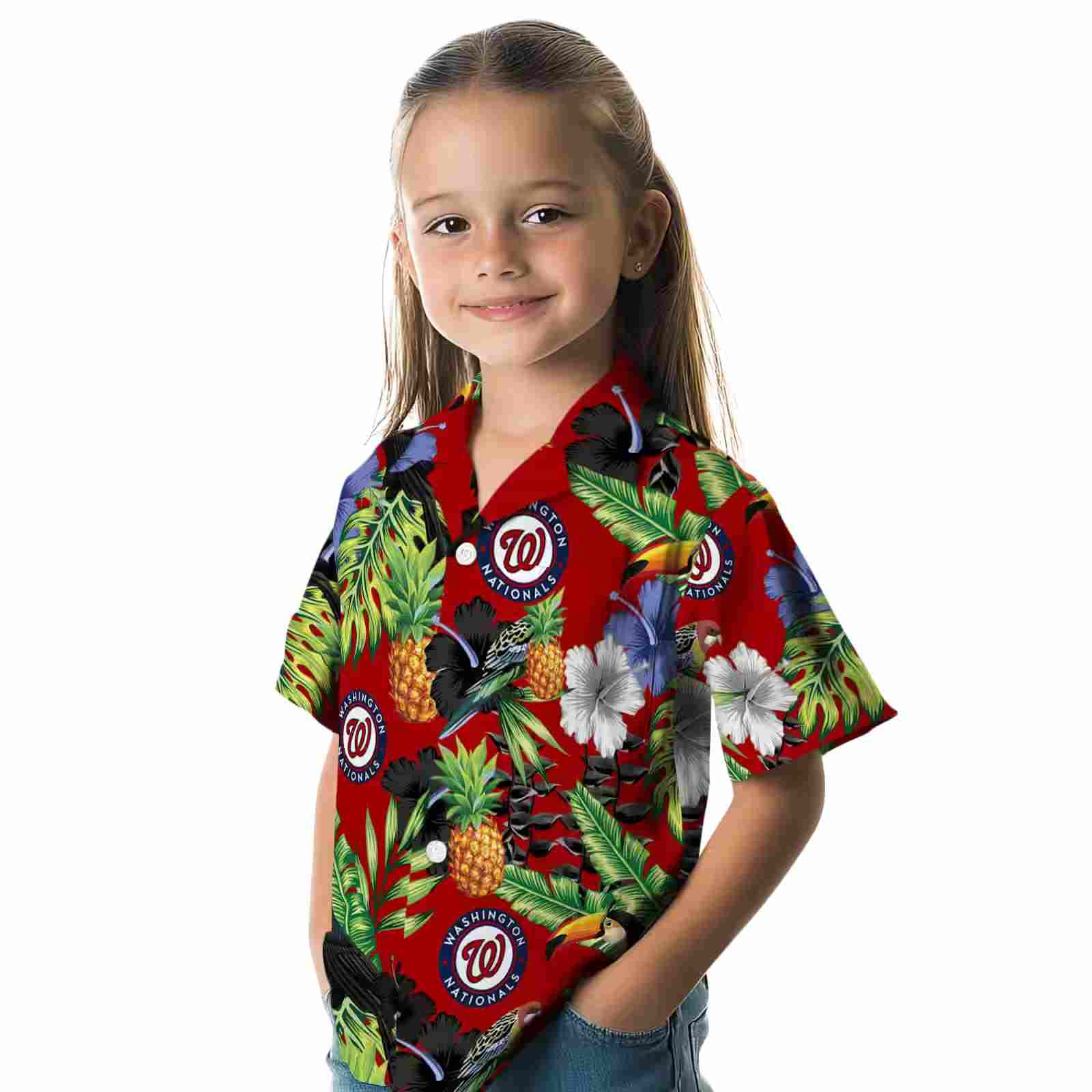 washington nationals toucan hibiscus pineapple red green hawaiian shirt premium grade