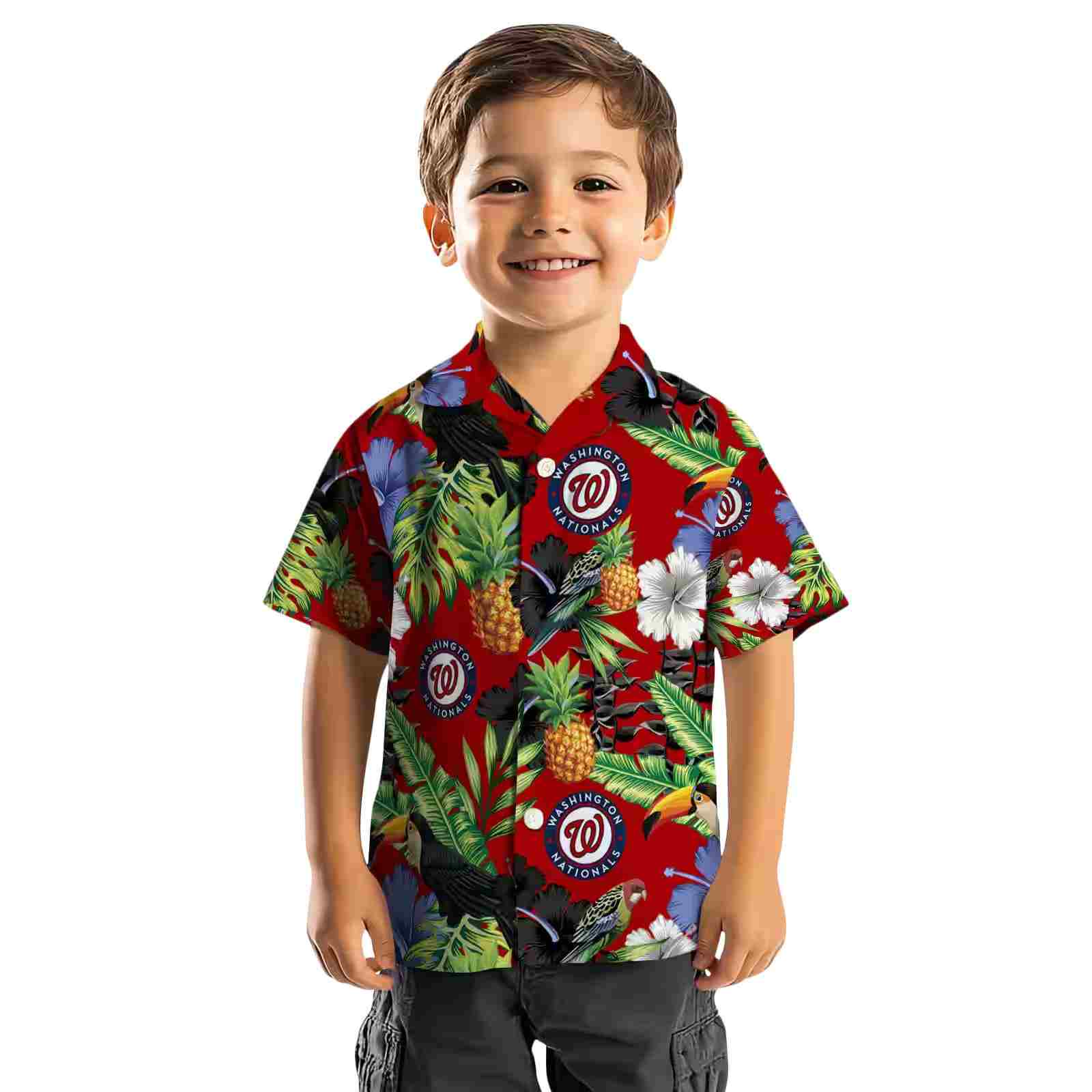 washington nationals toucan hibiscus pineapple red green hawaiian shirt top rated