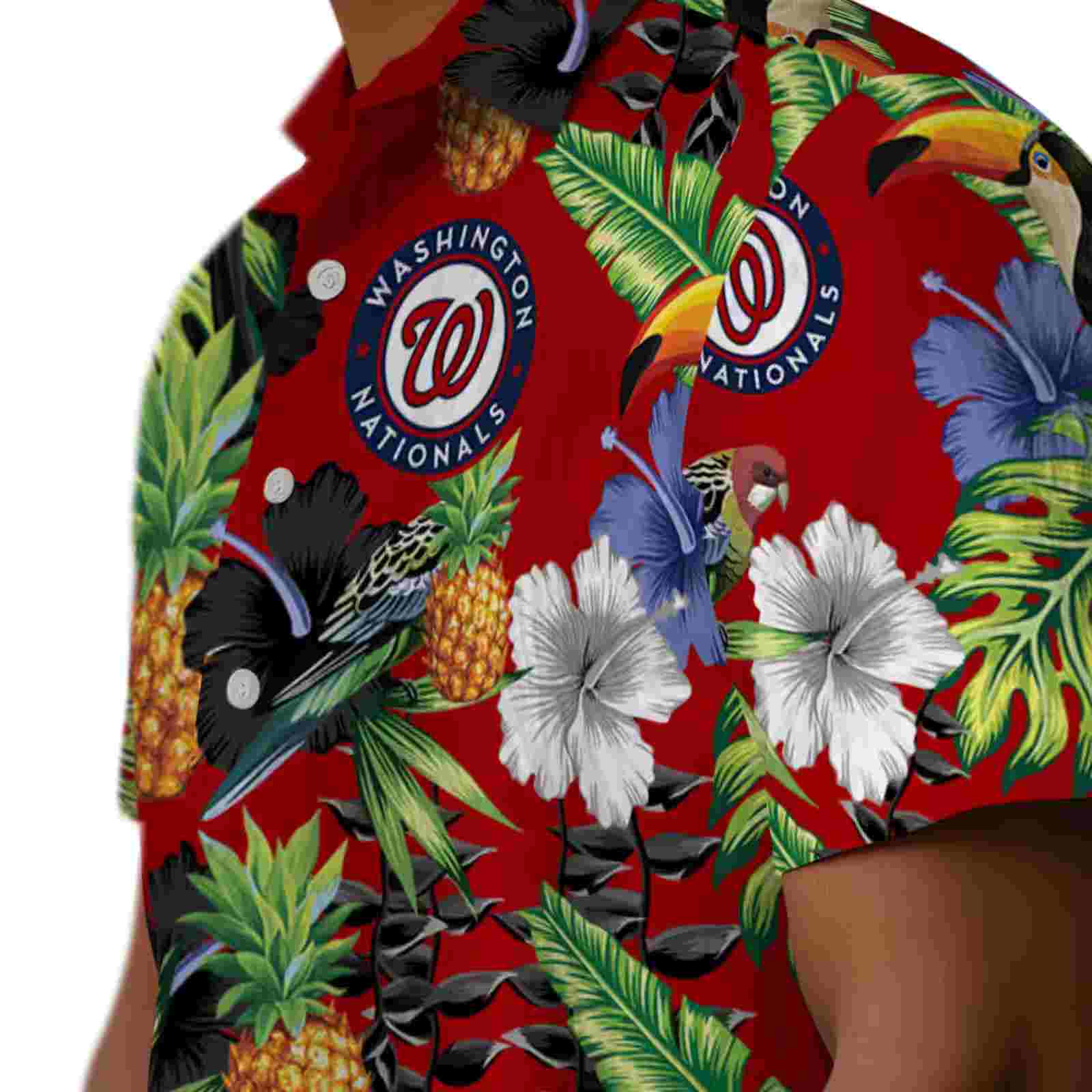 washington nationals toucan hibiscus pineapple red green hawaiian shirt trendy